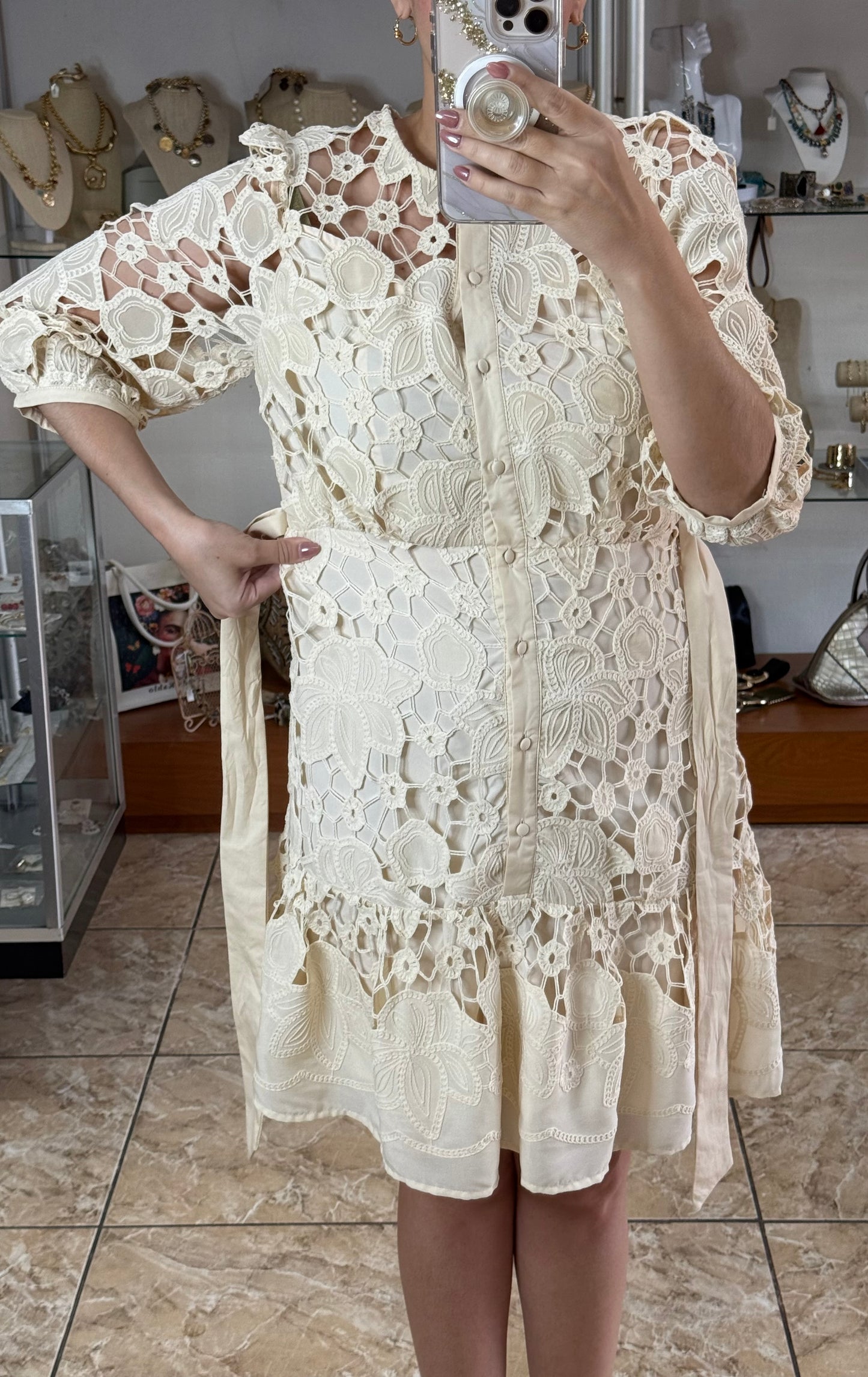 Cream Classic Lace Dress