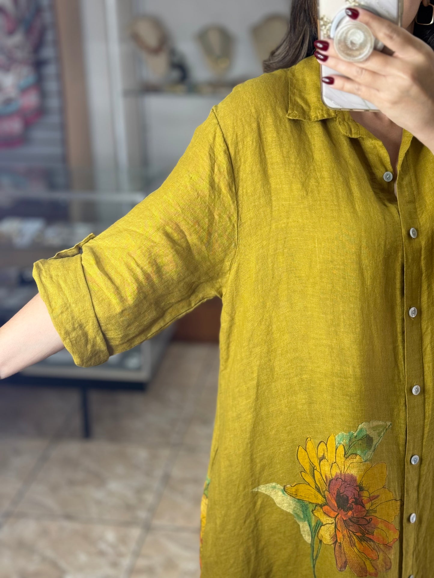OS Shirt Dress & Pant Floral Linen Set (NO RETURNS OR EXCHANGE)