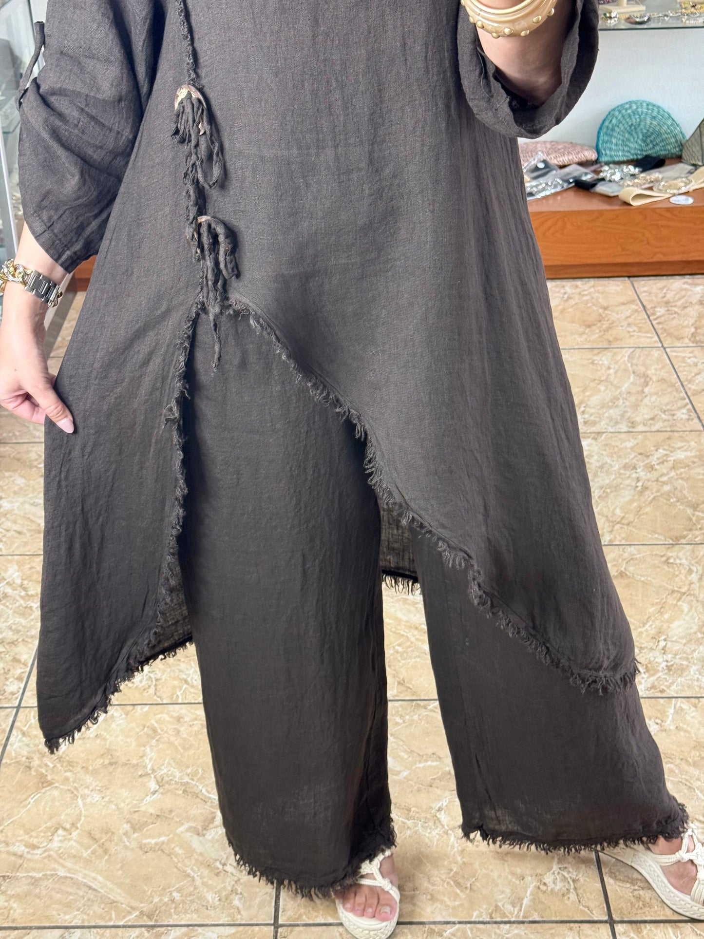 Asymmetrical Linen OS Top and Pant Set (NO RETURNS OR EXCHANGE)