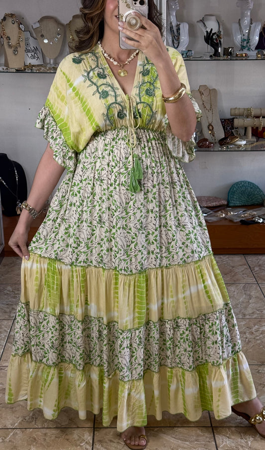 Green OS Bohemian Maxi Dress (NO RETURNS OR EXCHANGE)