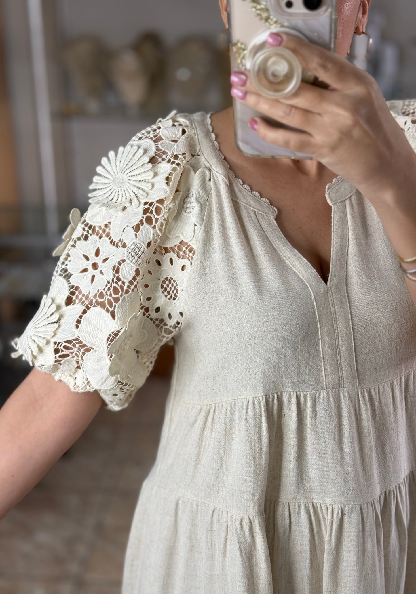 Floral Lace Sleeves Tiered Dress (FINAL SALE)