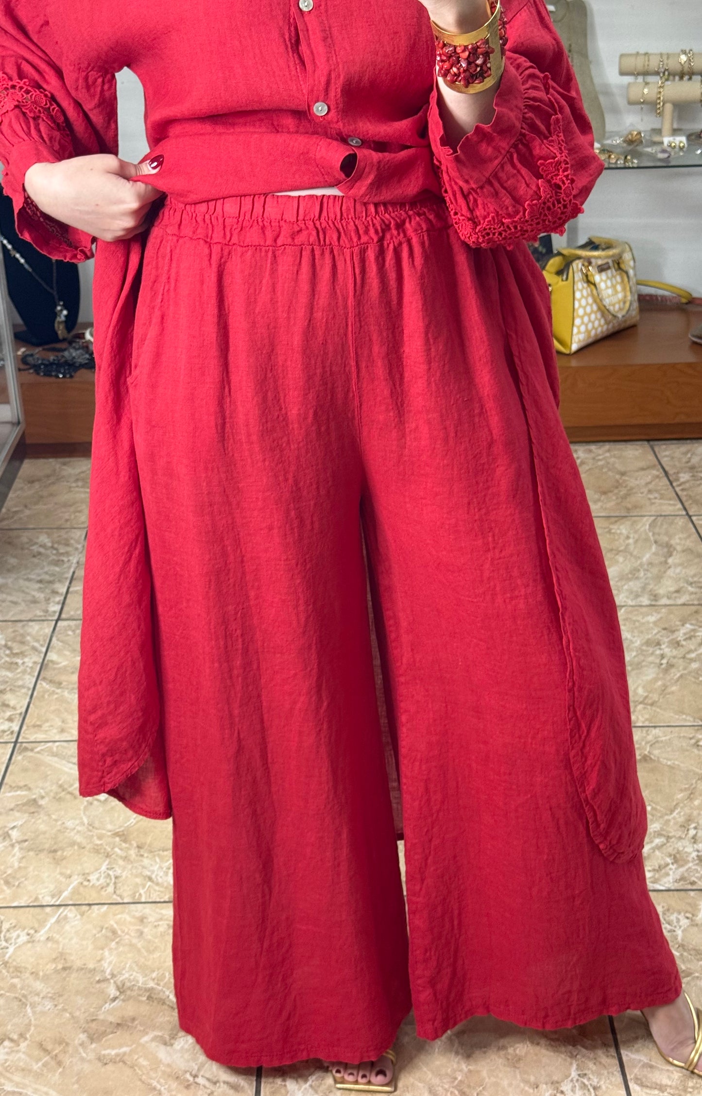 High/Low OS Linen Pant Set (FINAL SALE)