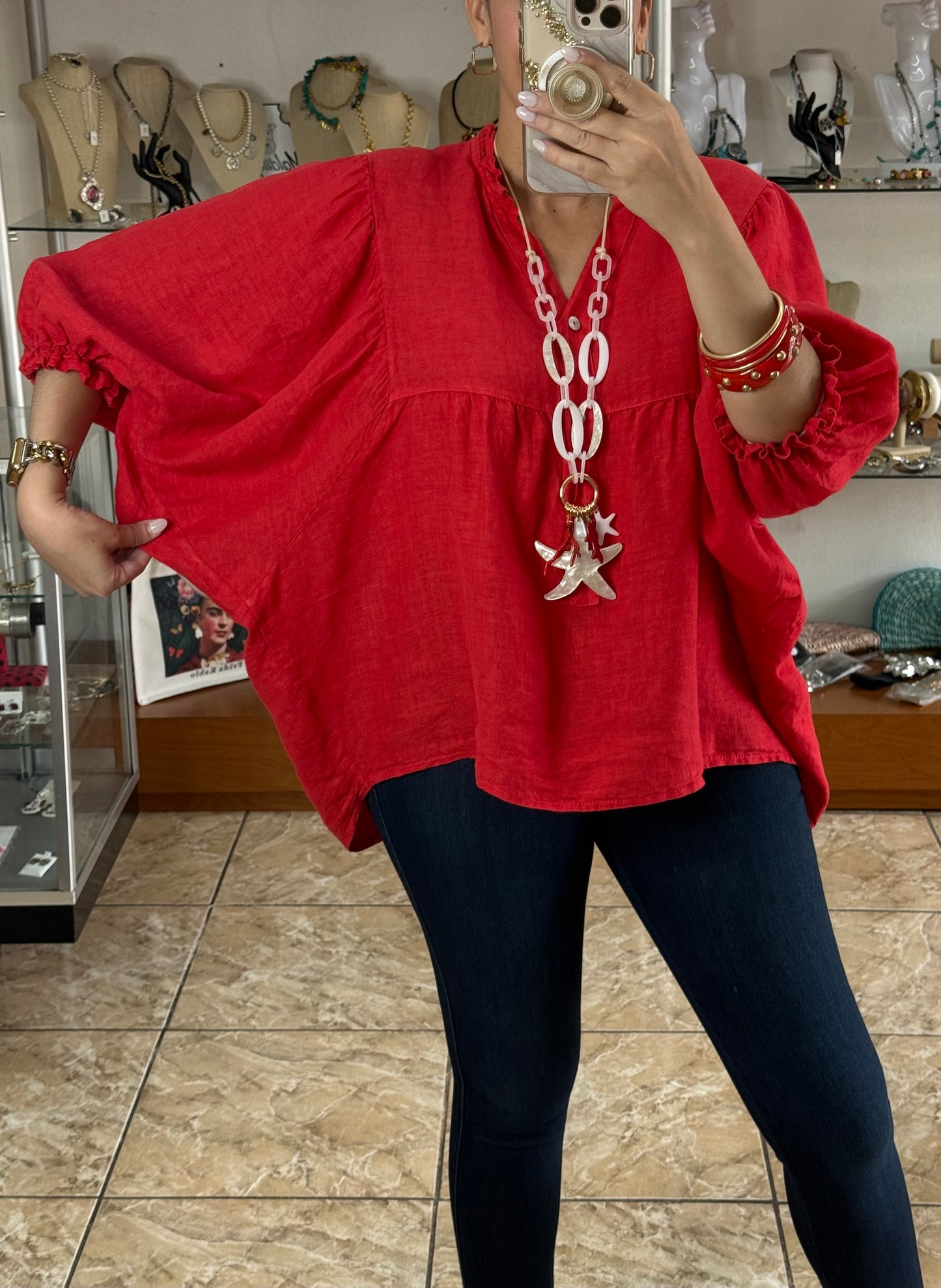 OS Babydoll Linen Top (NO RETURNS OR EXCHANGE)