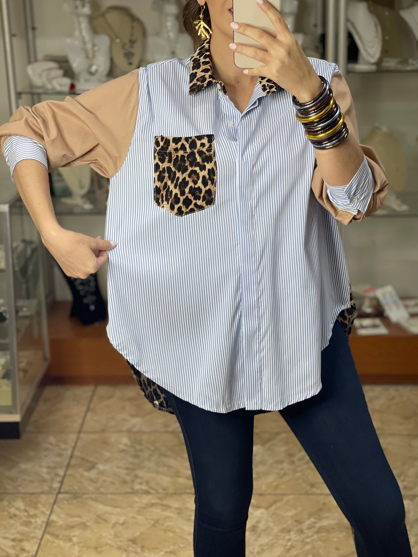 Stripes Animal Print OS Top