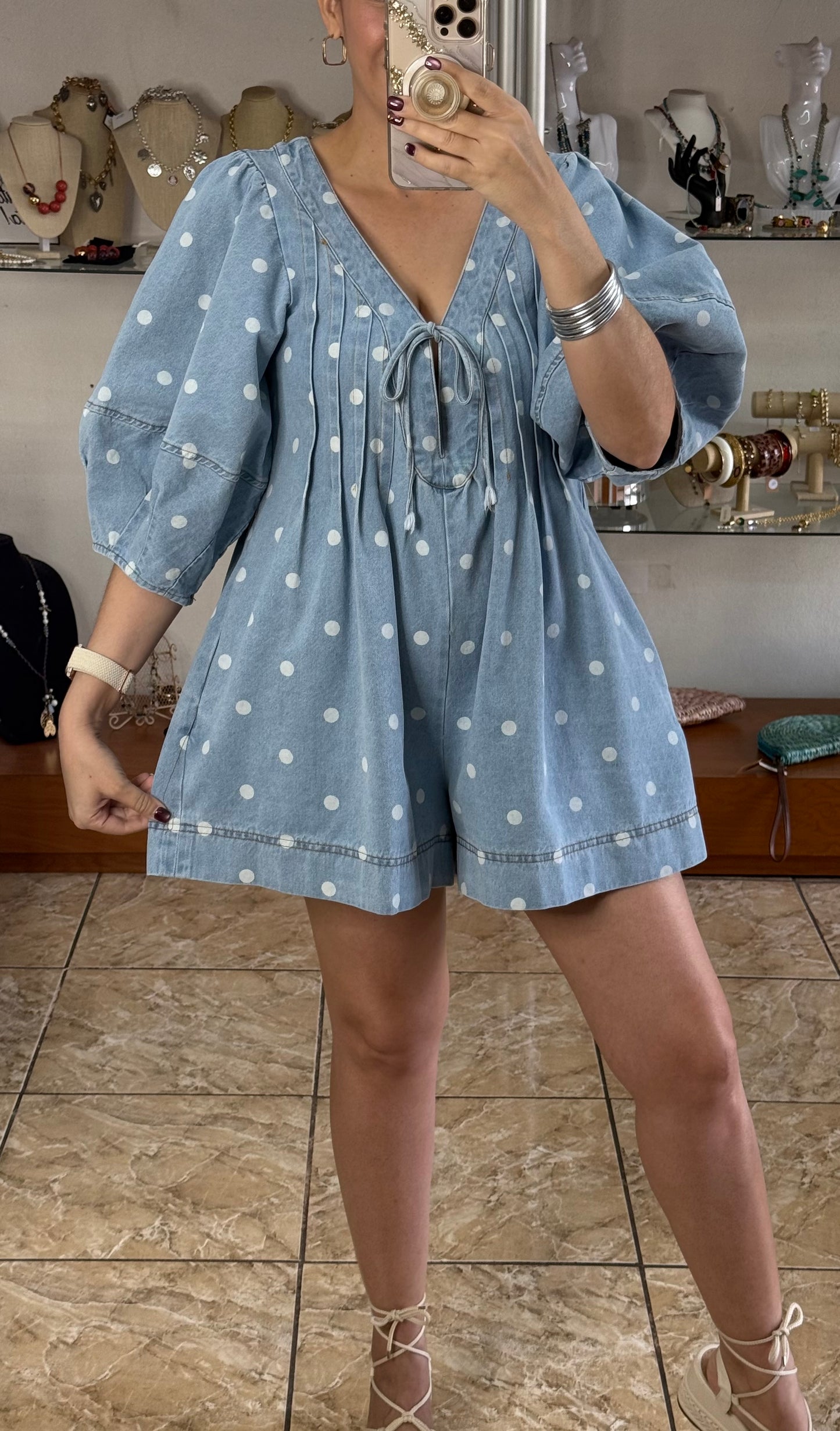 Polkadots Denim Romper