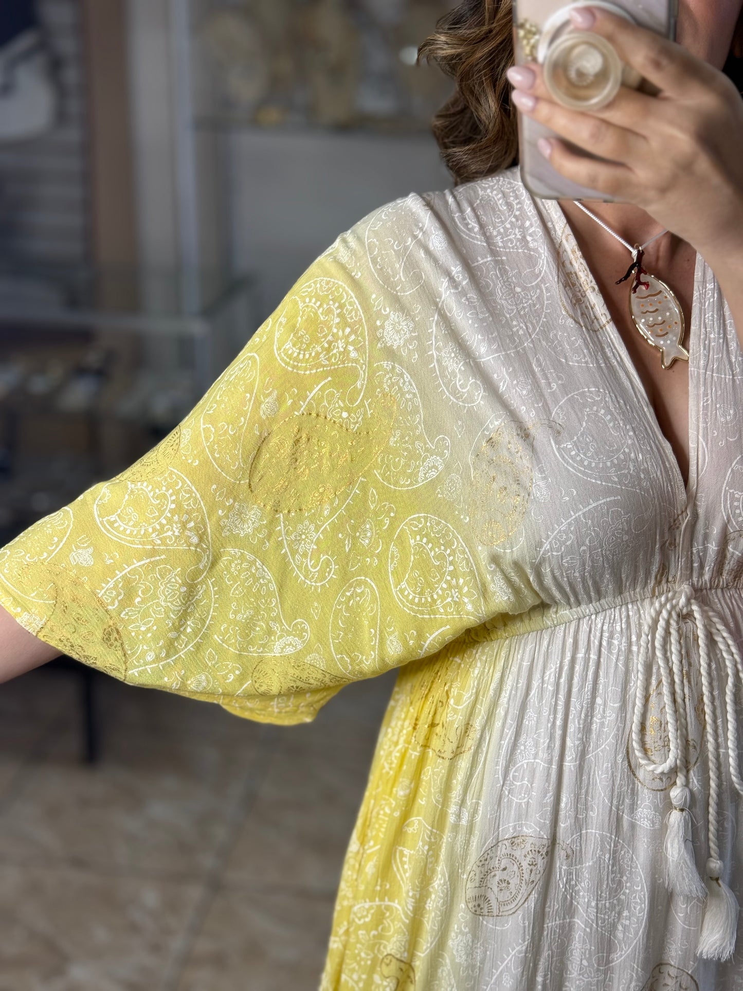 Paisley Yellow/Pink OS Maxi Boho Dress (NO RETURNS OR EXCHANGE)