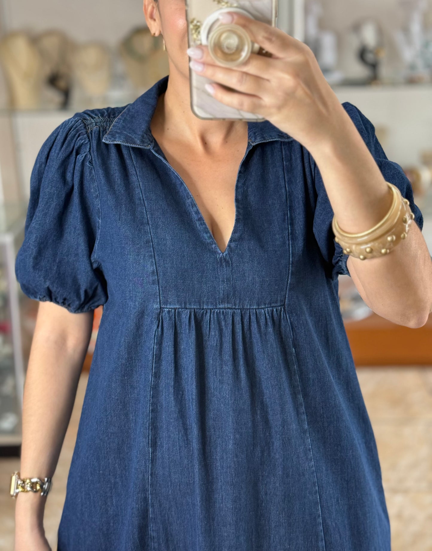 Dark Denim Tiered Midi Dress