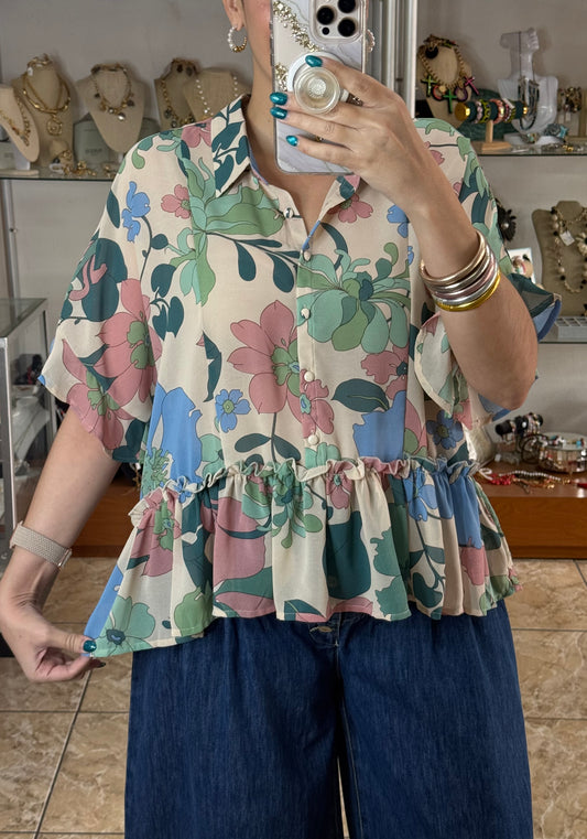 Cream Floral Boho Top