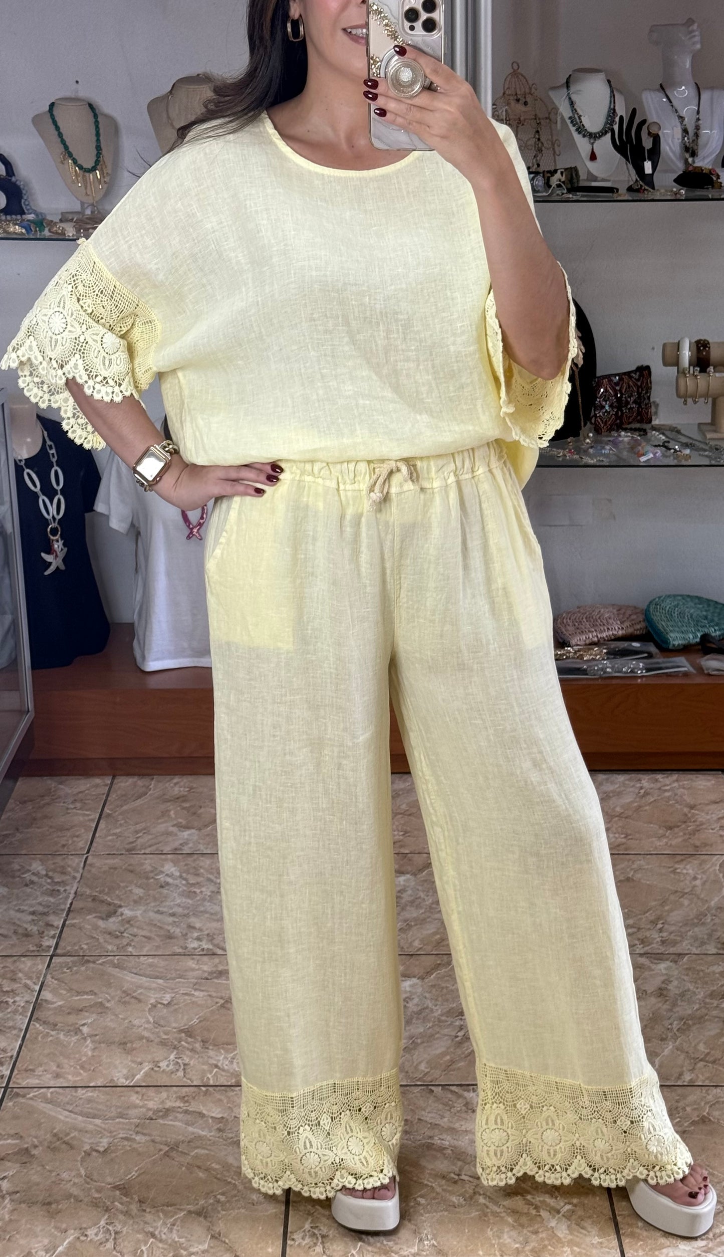 Crochet Trim OS Linen Set (NO RETURNS OR EXCHANGE)