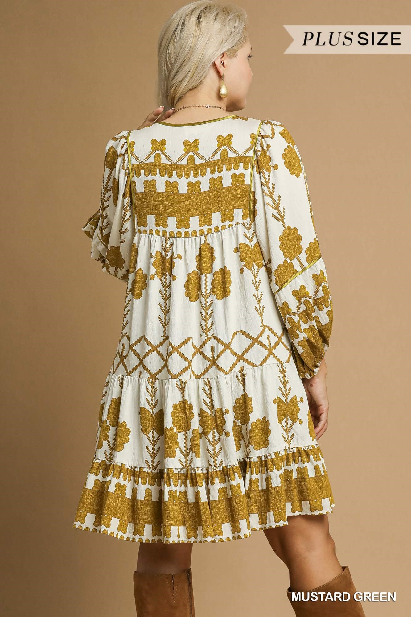 Mustard Green Tribal Print Dress (PLUS)