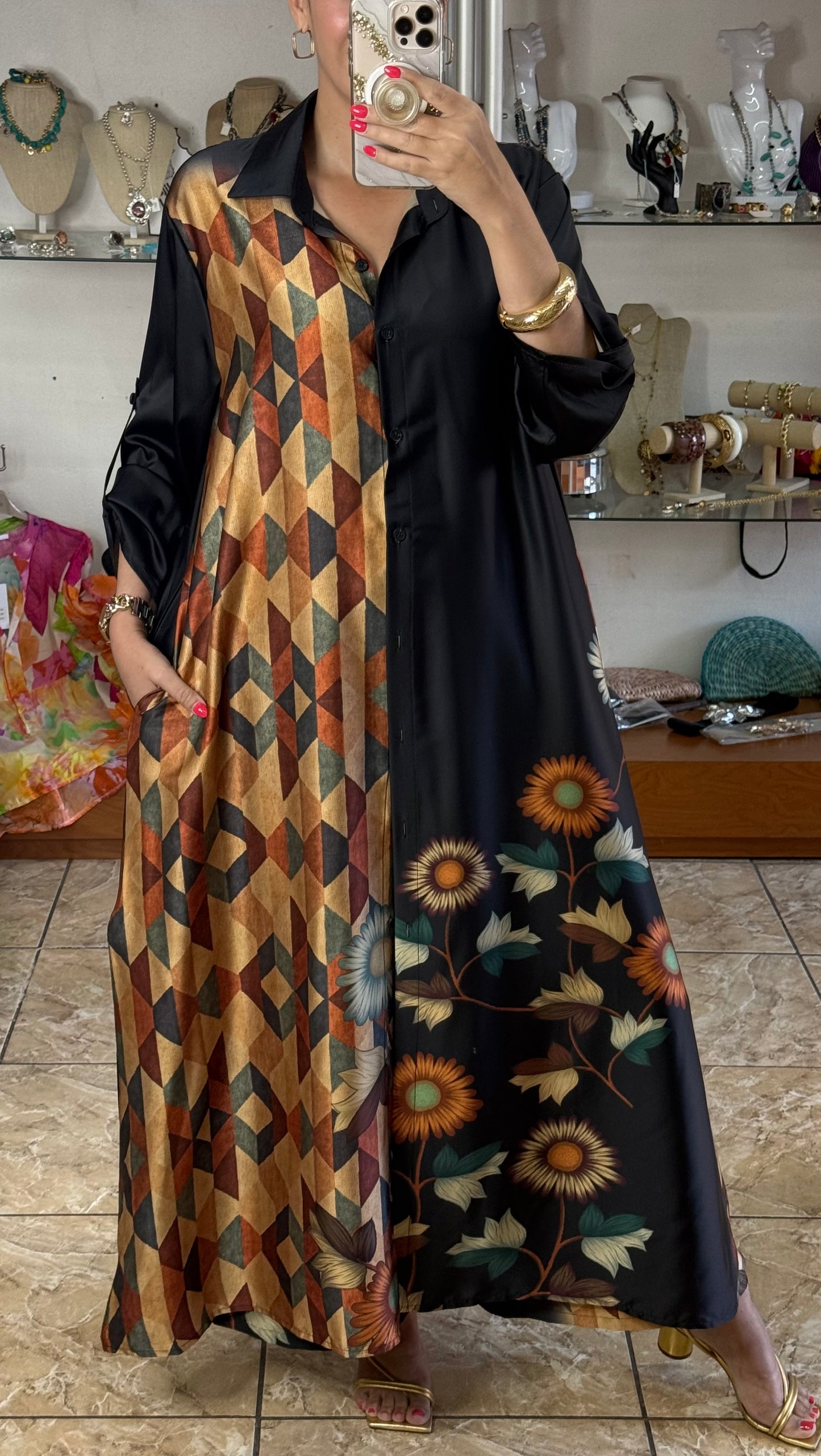 Mix Print OS Silk Top/Dress & Pant Set (NO RETURNS OR EXCHANGE)