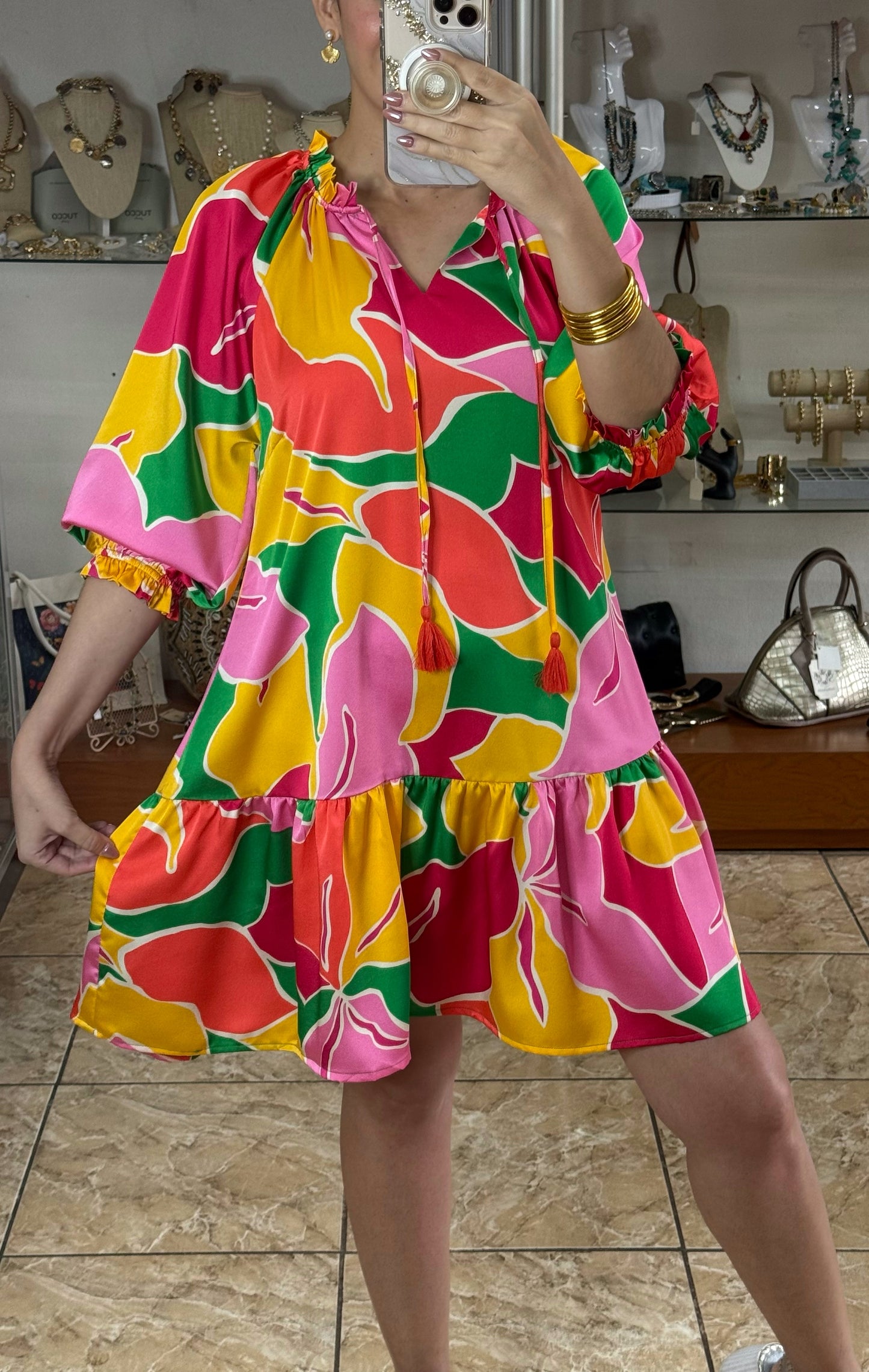 Abstract Print Green Mix Dress