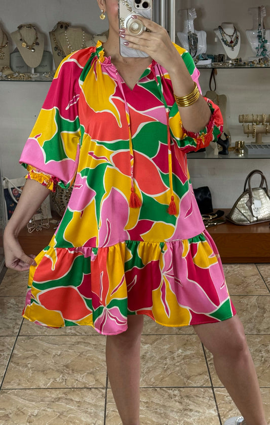 Abstract Print Green Mix Dress