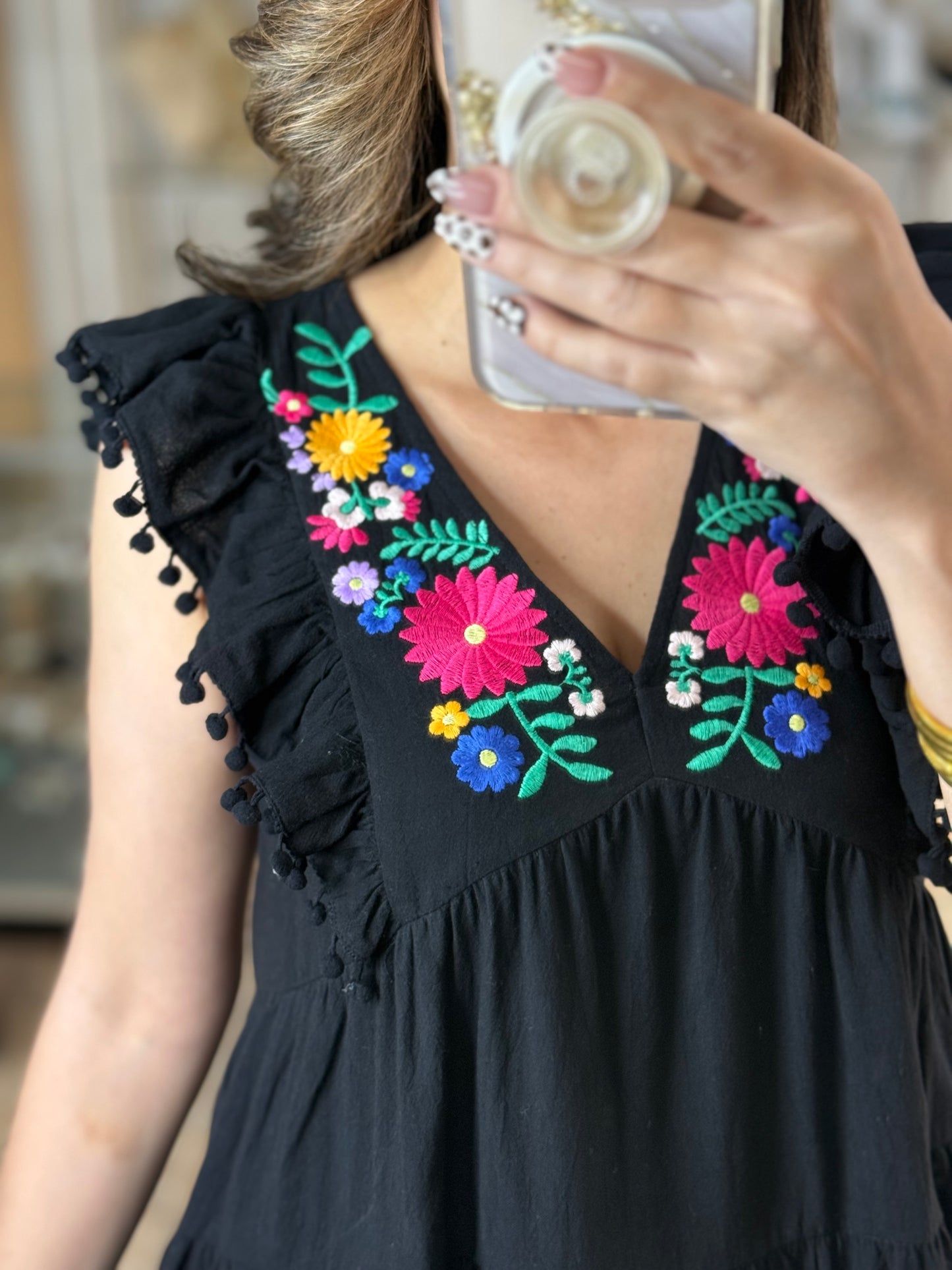 Black Floral Embroidered Doll Dress
