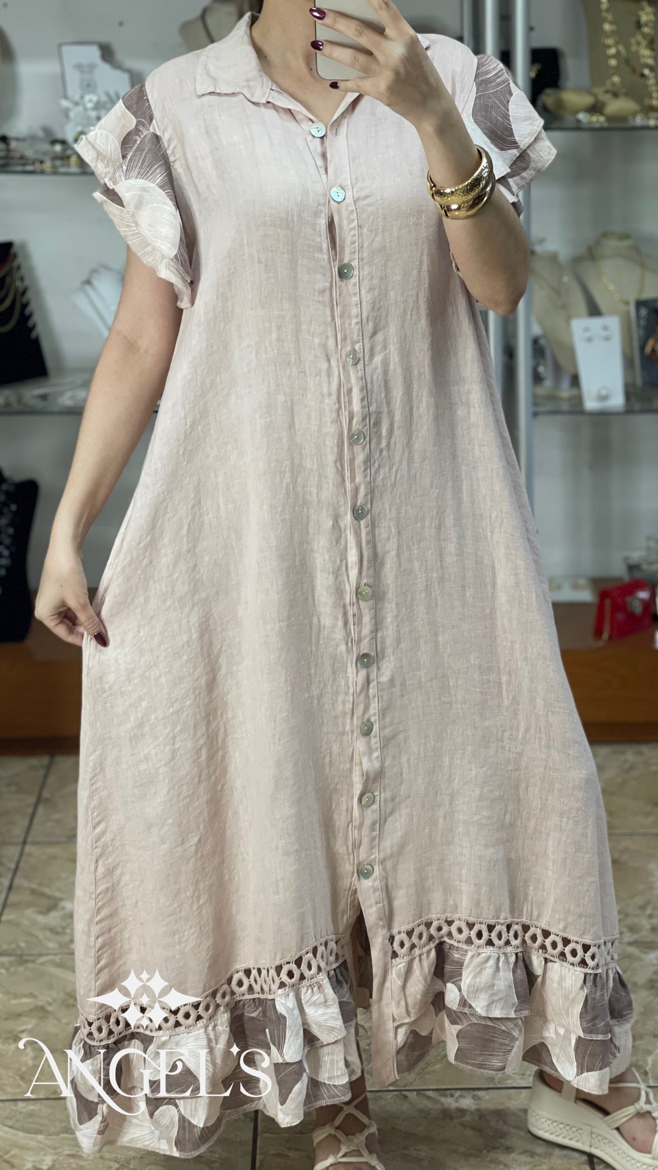 Trim Detail Maxi OS Linen Dress