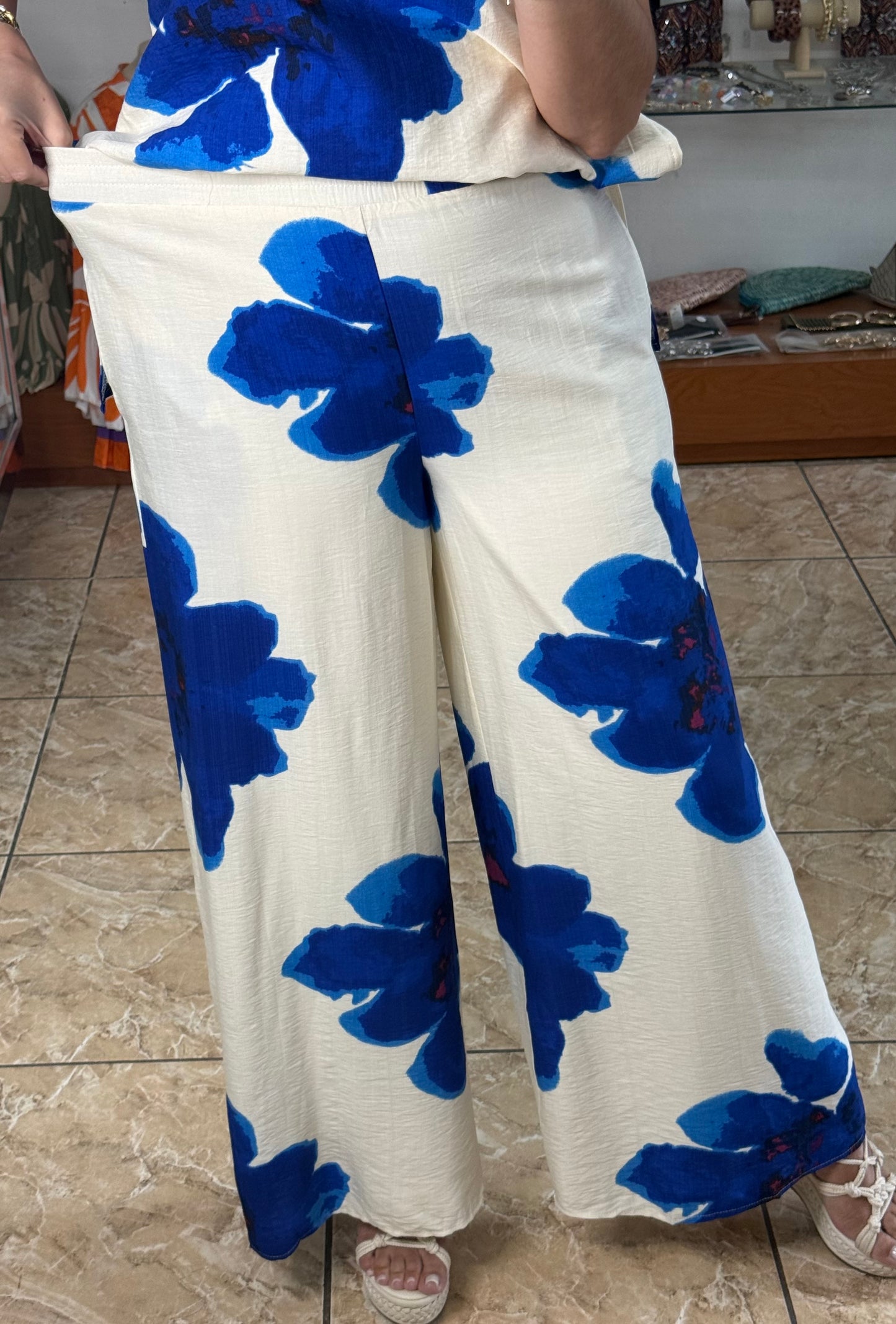 Blue Flowers Top & Pant Set