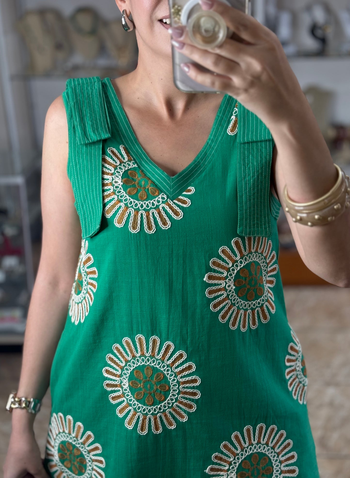 Green Sleeveless V-Neck Mini Dress