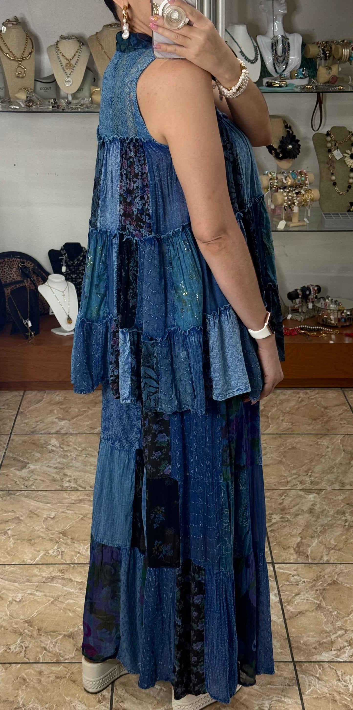 Blue Patches Boho Top and Pant Set (FINAL SALE)