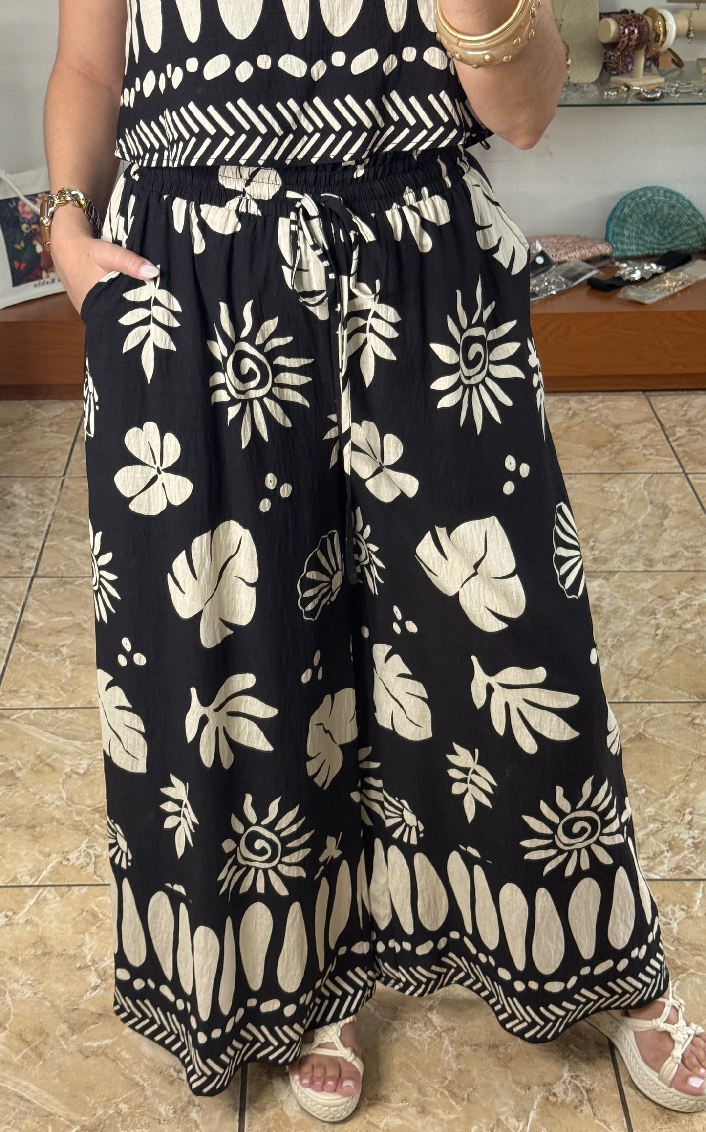 Black Mix Crop Top & Pant Set