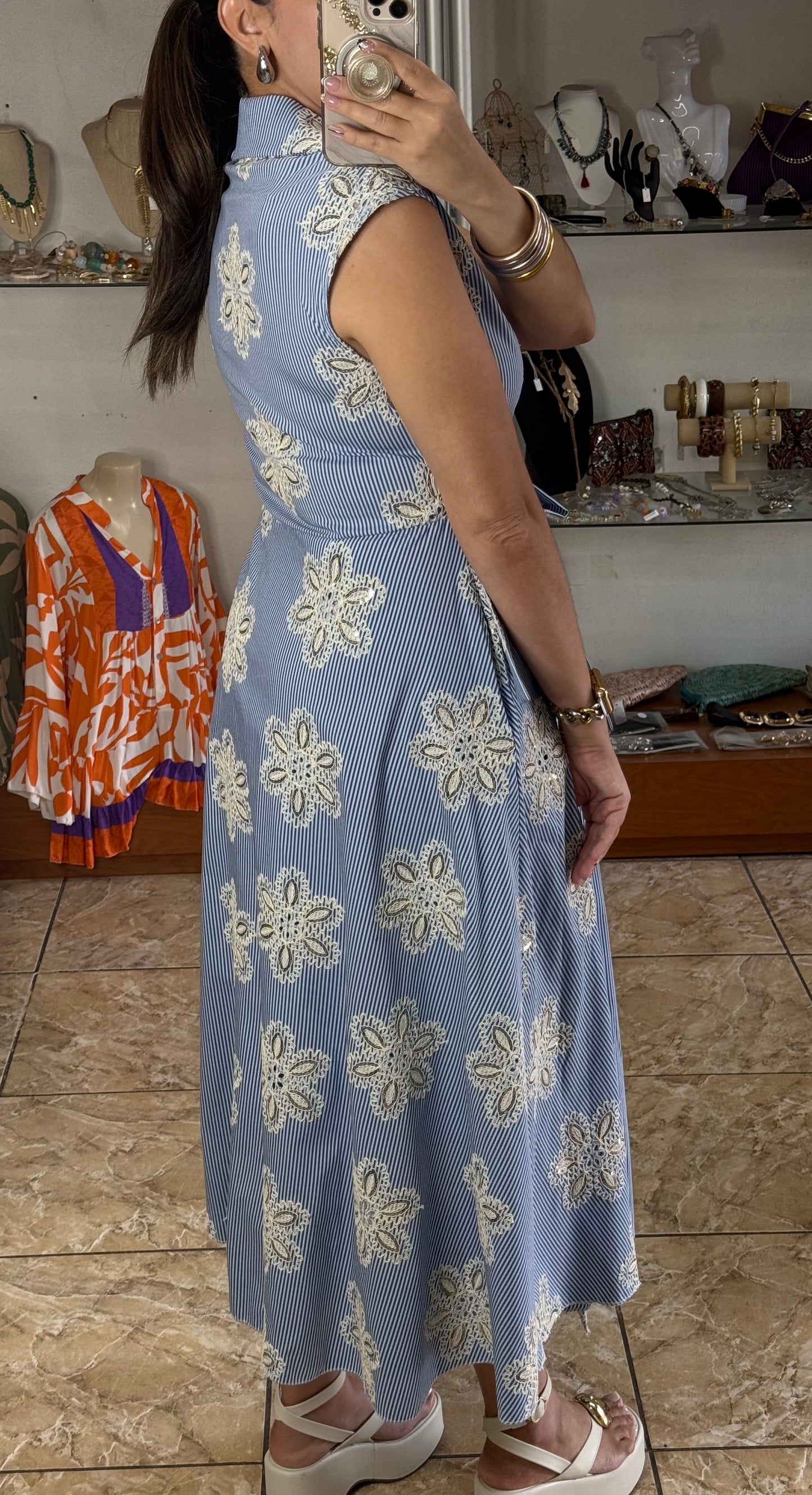 Stripes & Flowers OS Wrap Dress (NO RETURNS OR EXCHANGE)