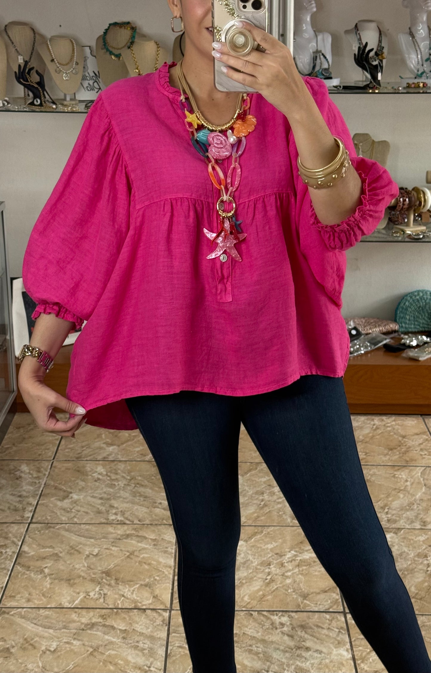 OS Babydoll Linen Top (NO RETURNS OR EXCHANGE)