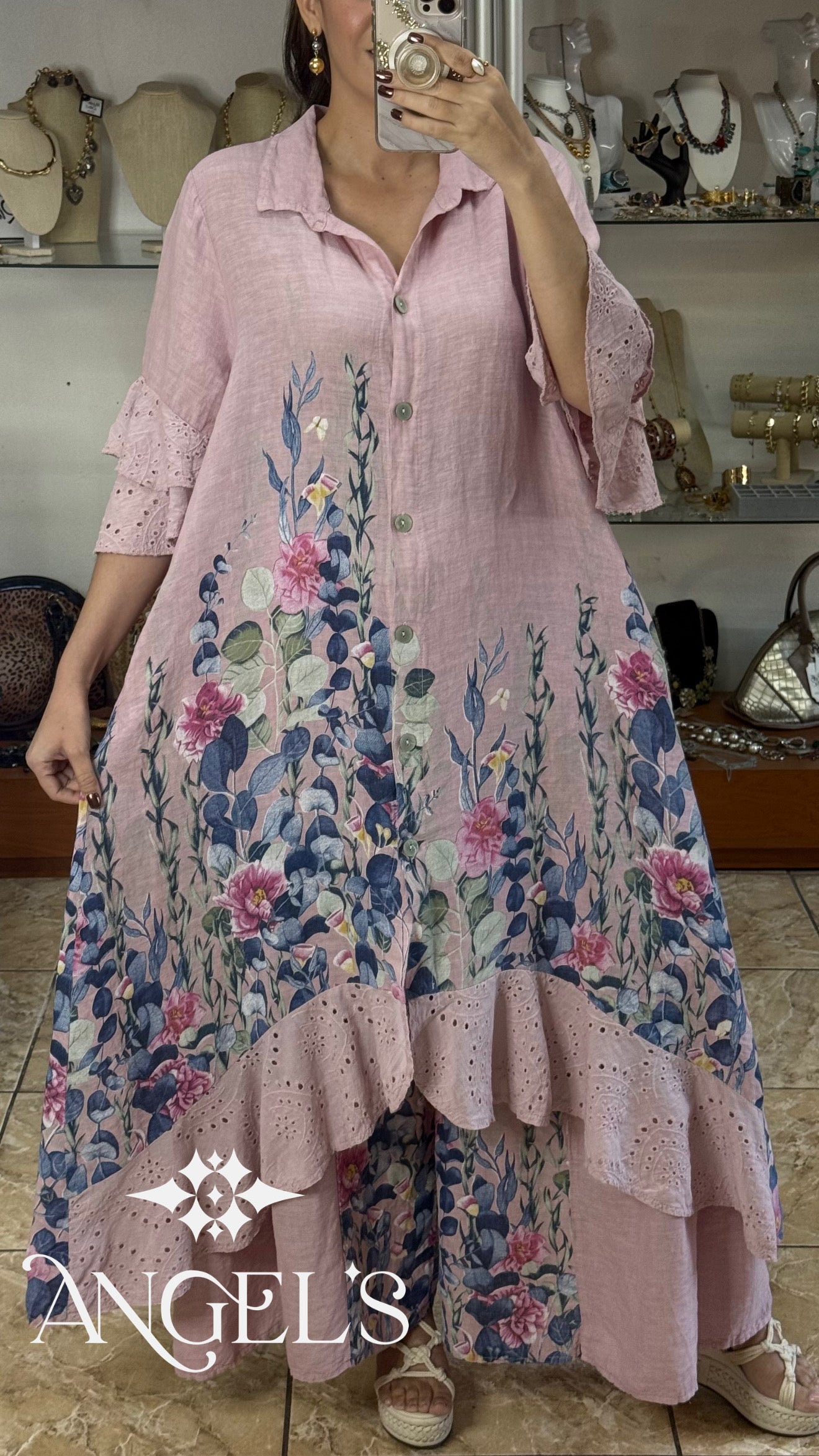 Linen Floral OS Top/Dress and Pant Set (FINAL SALE)