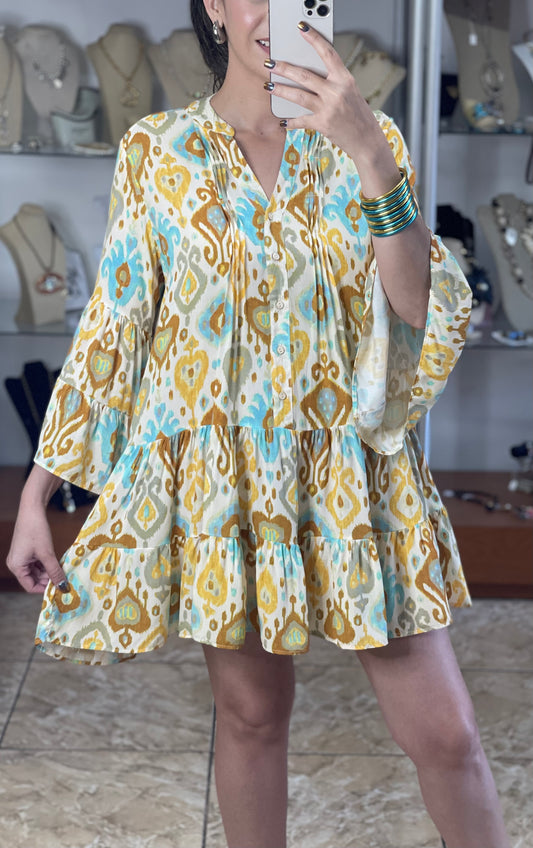 Yellow/Turquoise Hearts Mini Dress