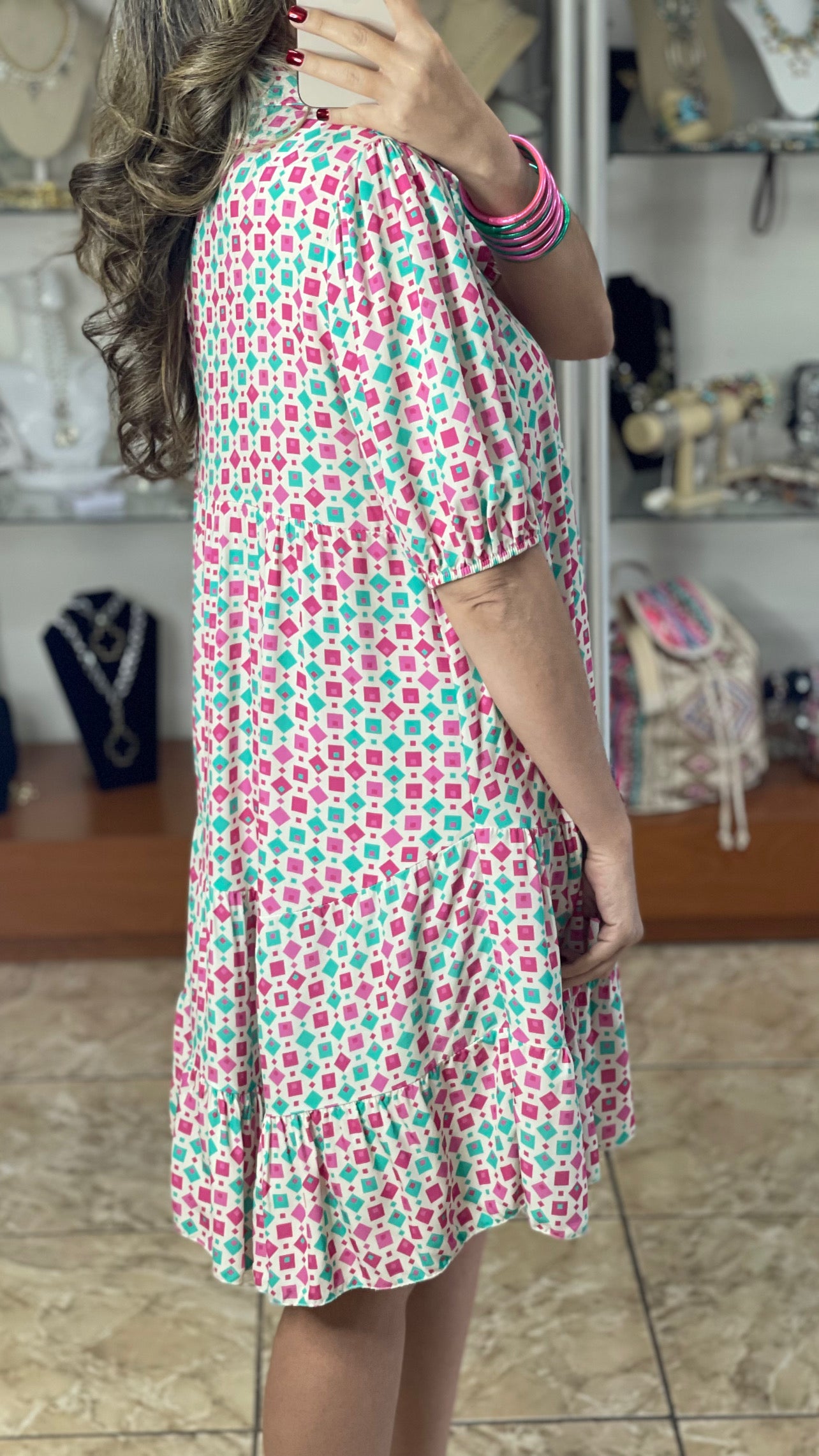 Little Squares Button Down OS Dress