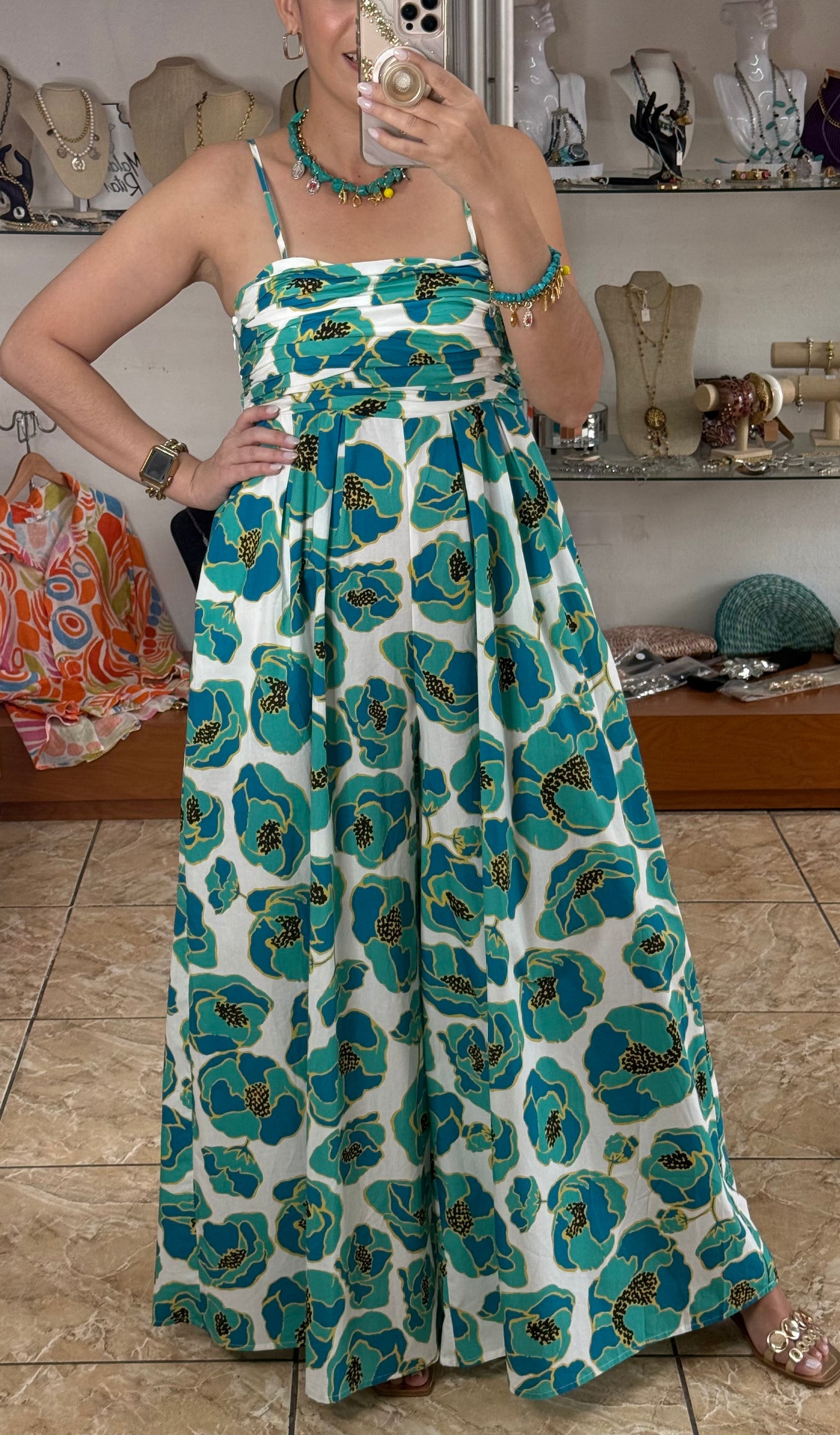 Green Flowers Jumpsuit