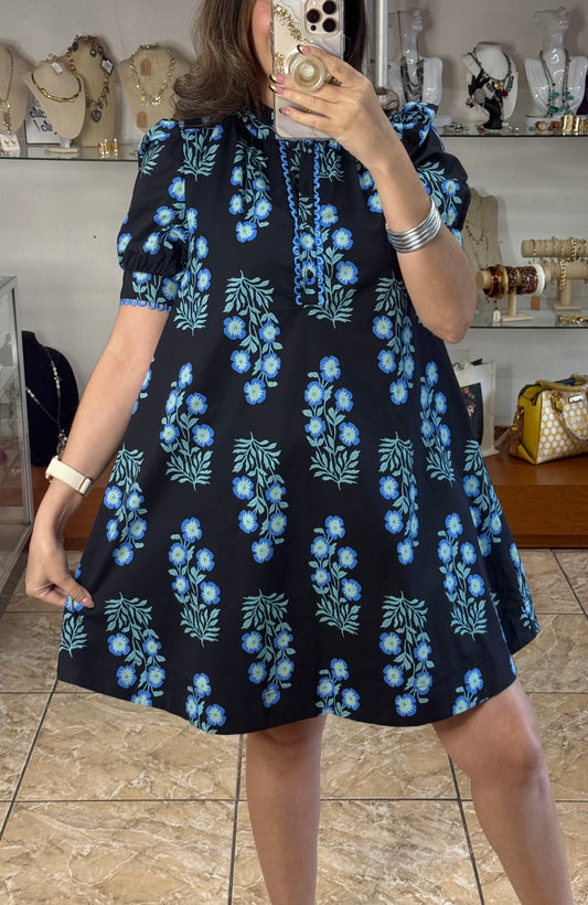 Black/Blue Floral Doll Dress