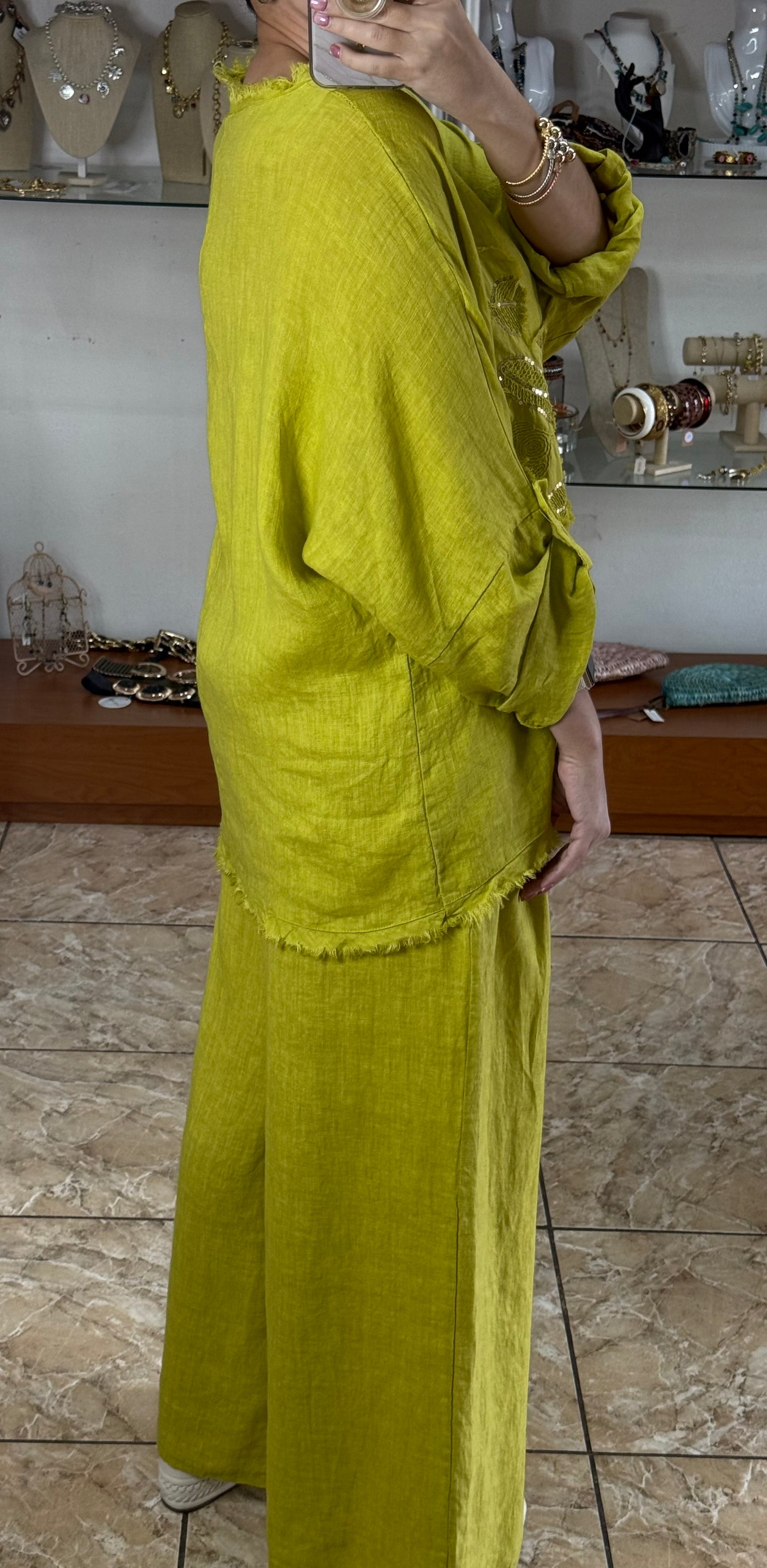 Flower Details OS Linen Pant Set (FINAL SALE)