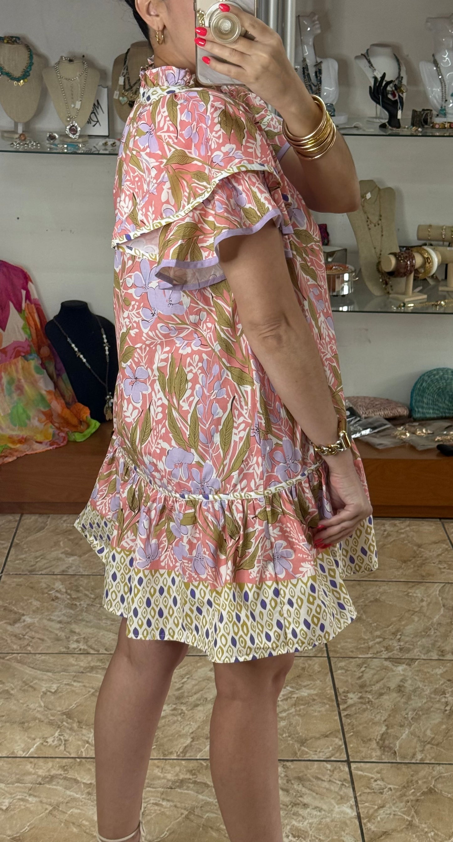 Coral Mix Floral Mini Dress