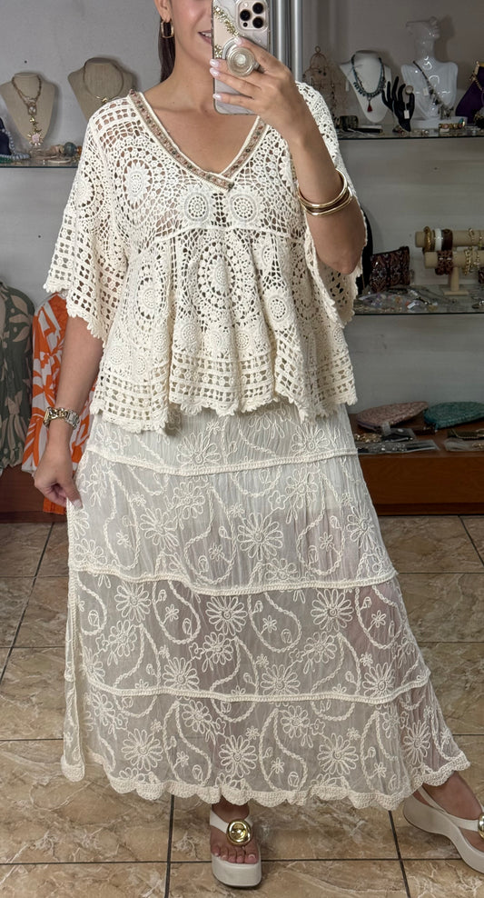 Cream OS Boho Maxi Skirt (NO RETURNS OR EXCHANGE)