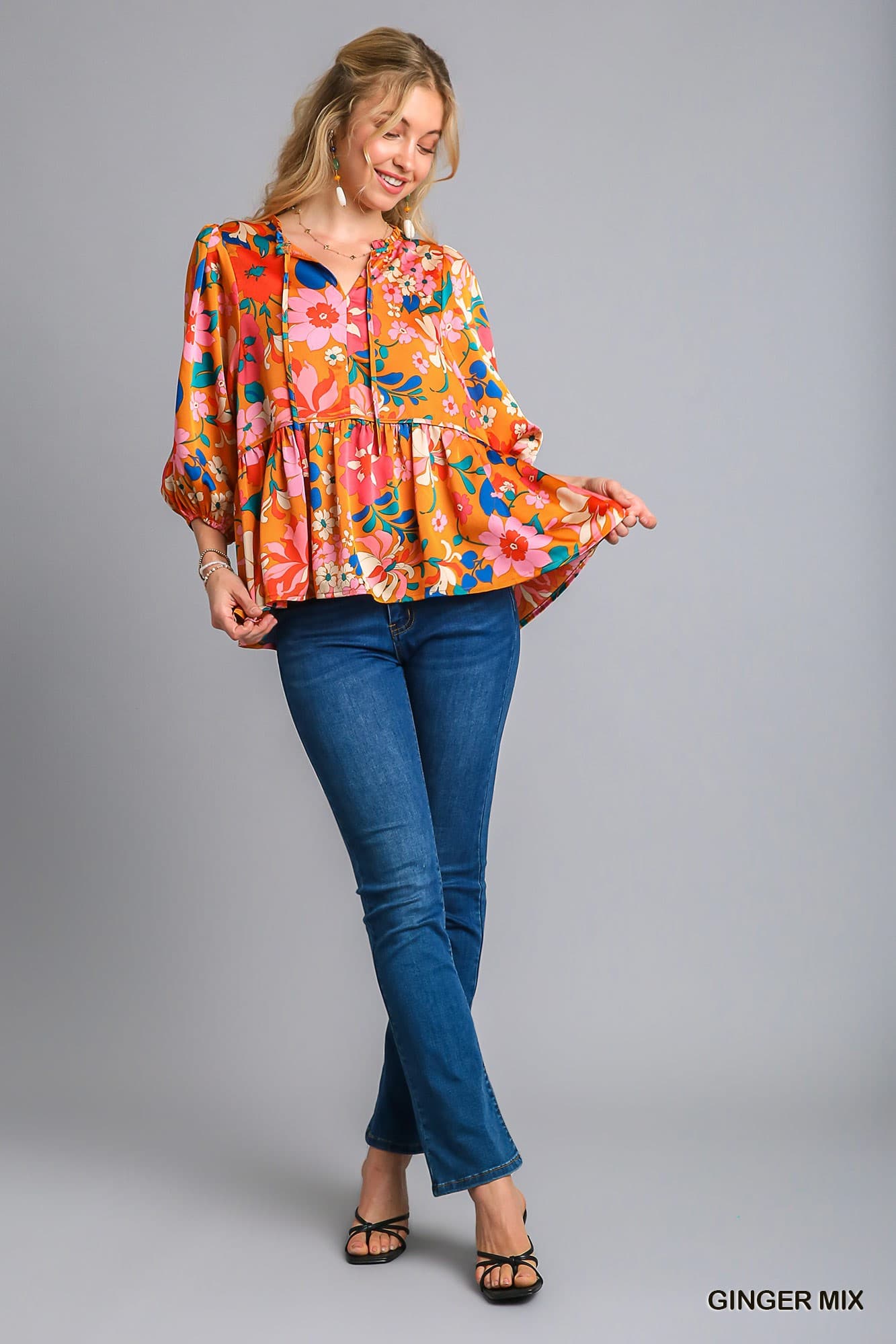 Ginger Mix Floral Satin Top