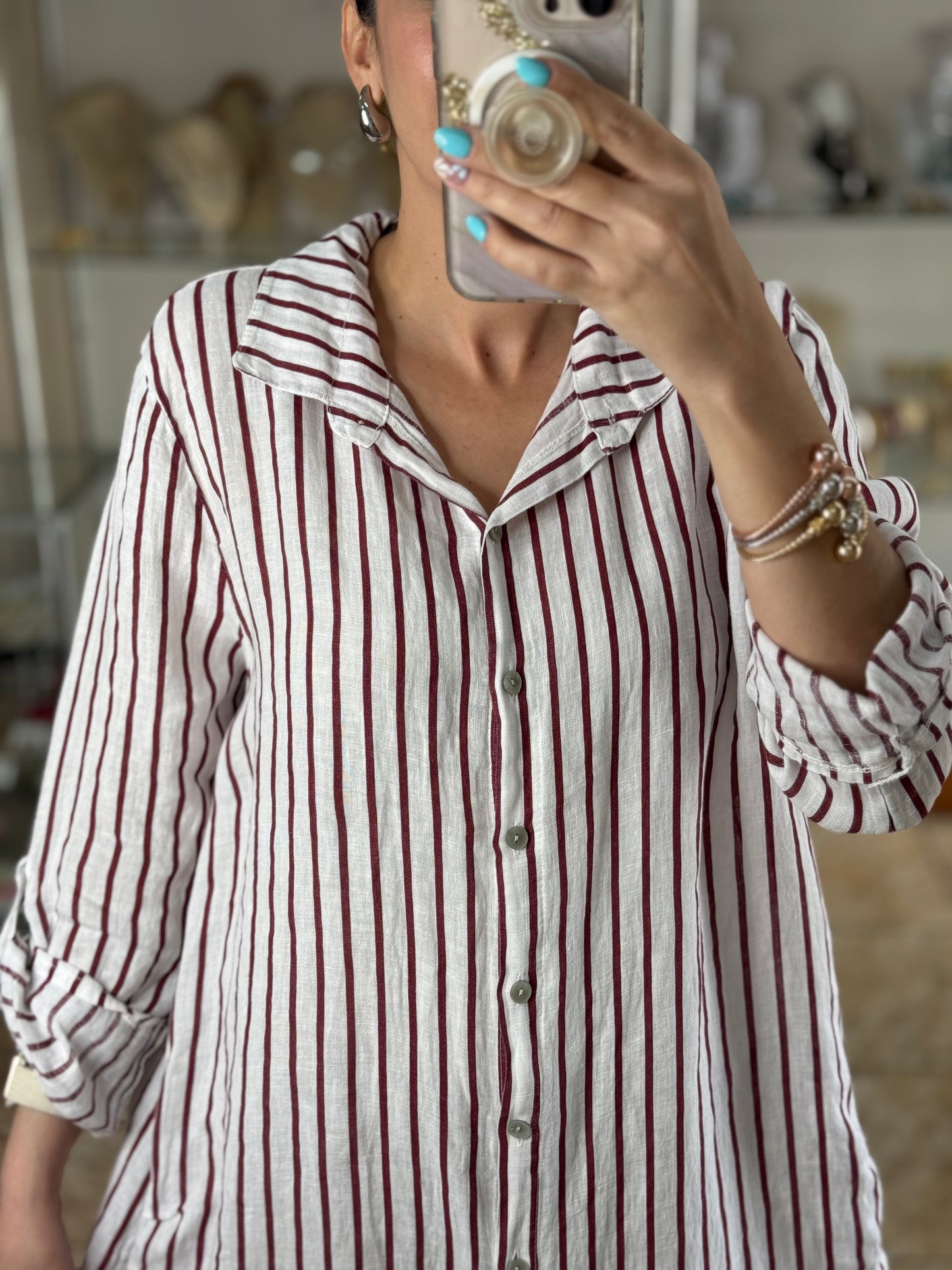 White/Wine OS Stripes Linen Dress (FINAL SALE)