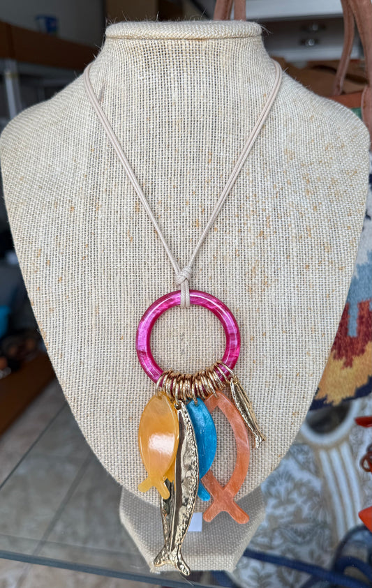 Circle and Fish Necklace (FINAL SALE)