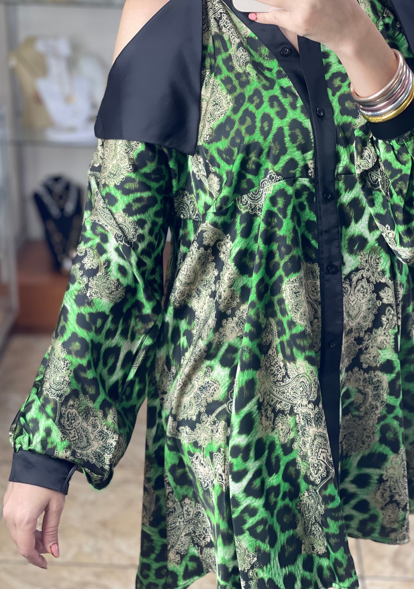 Green Leopard OS Mini Dress