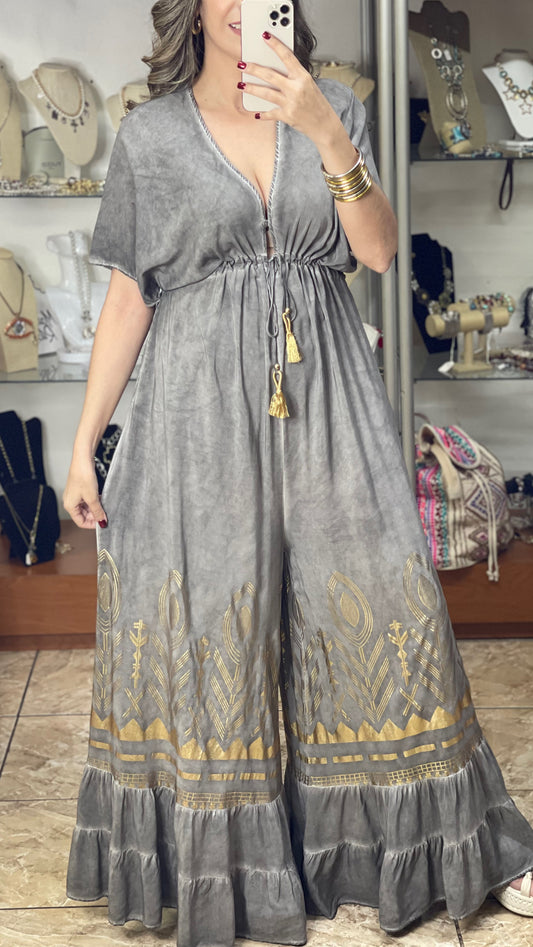 Grey/Gold OS Boho Jumpsuit