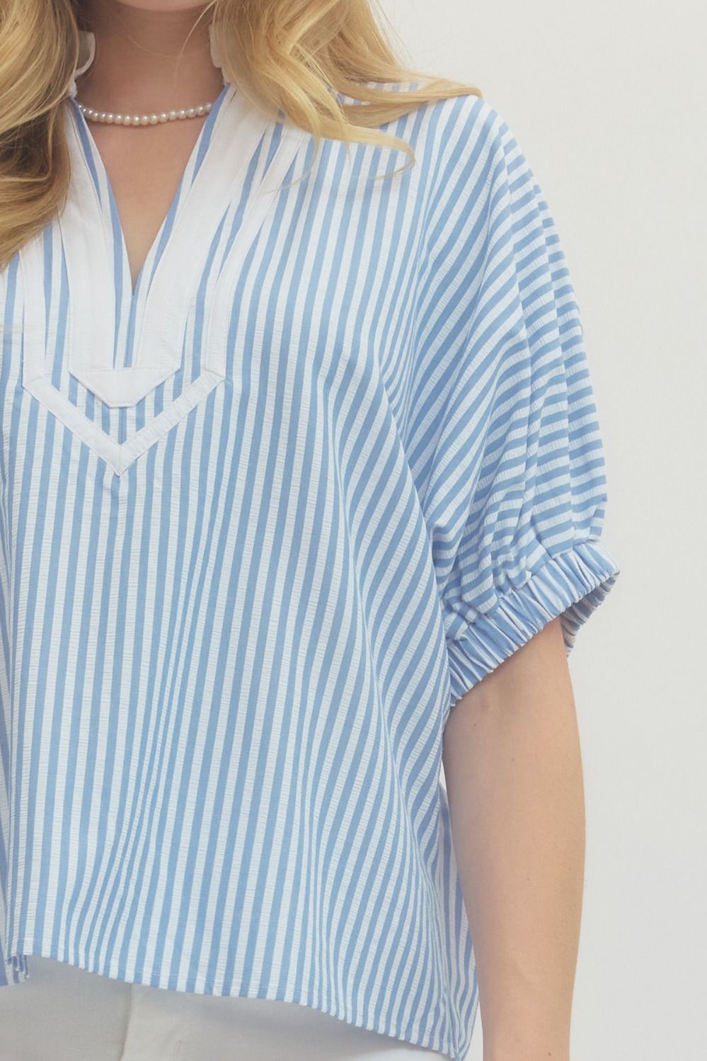 Dolman Sleeve Blue Stripes Top (PLUS)