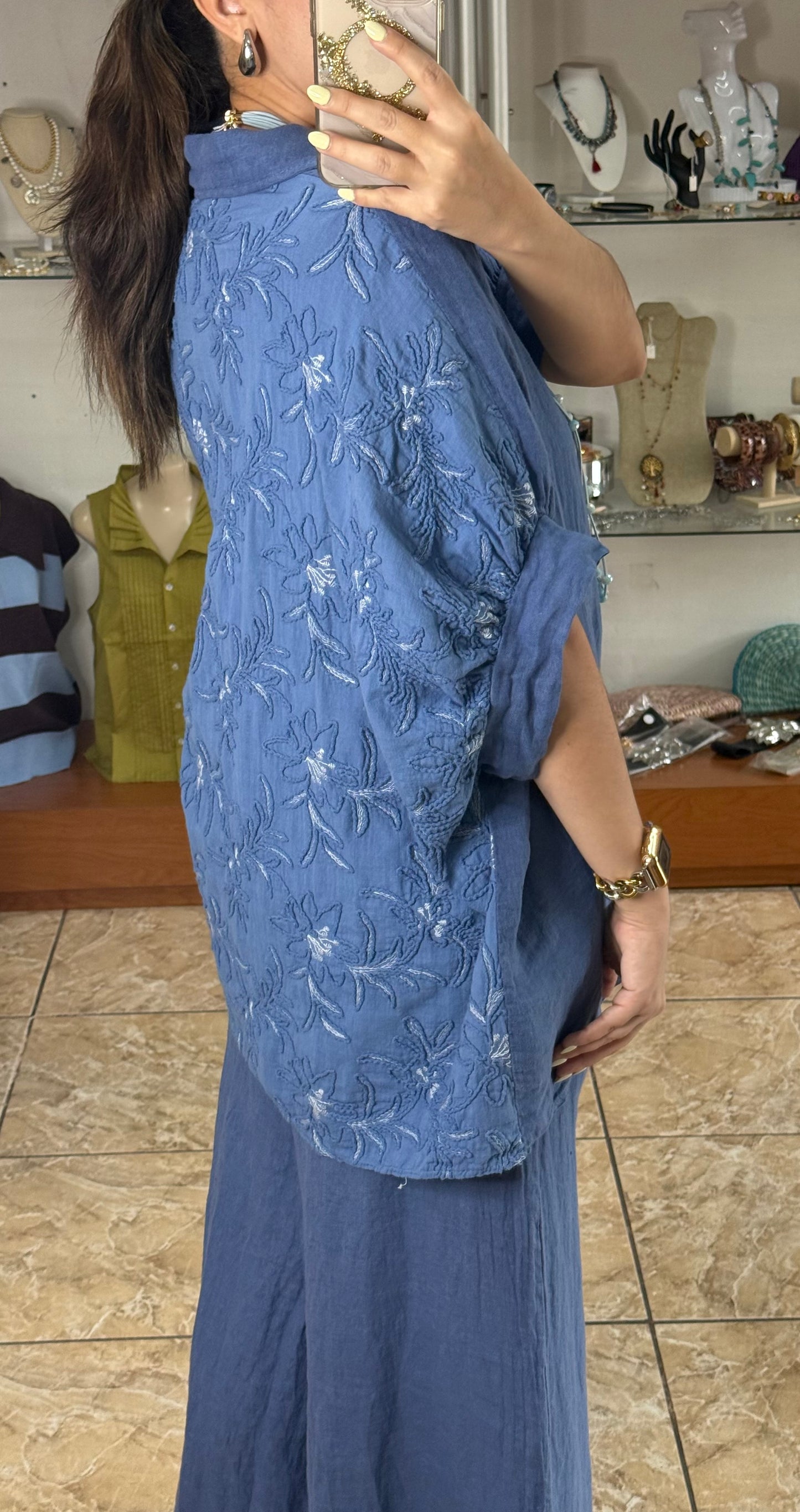 Linen/Cotton Embroidered Back Top (NO RETURNS OR EXCHANGE) (PANT SOLD SEPARATELY)