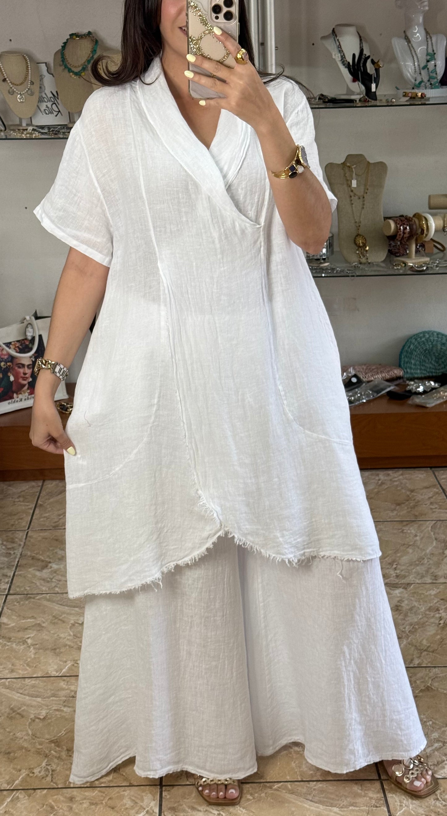 Long Top & Pant OS Linen Set (NO RETURNS OR EXCHANGE)