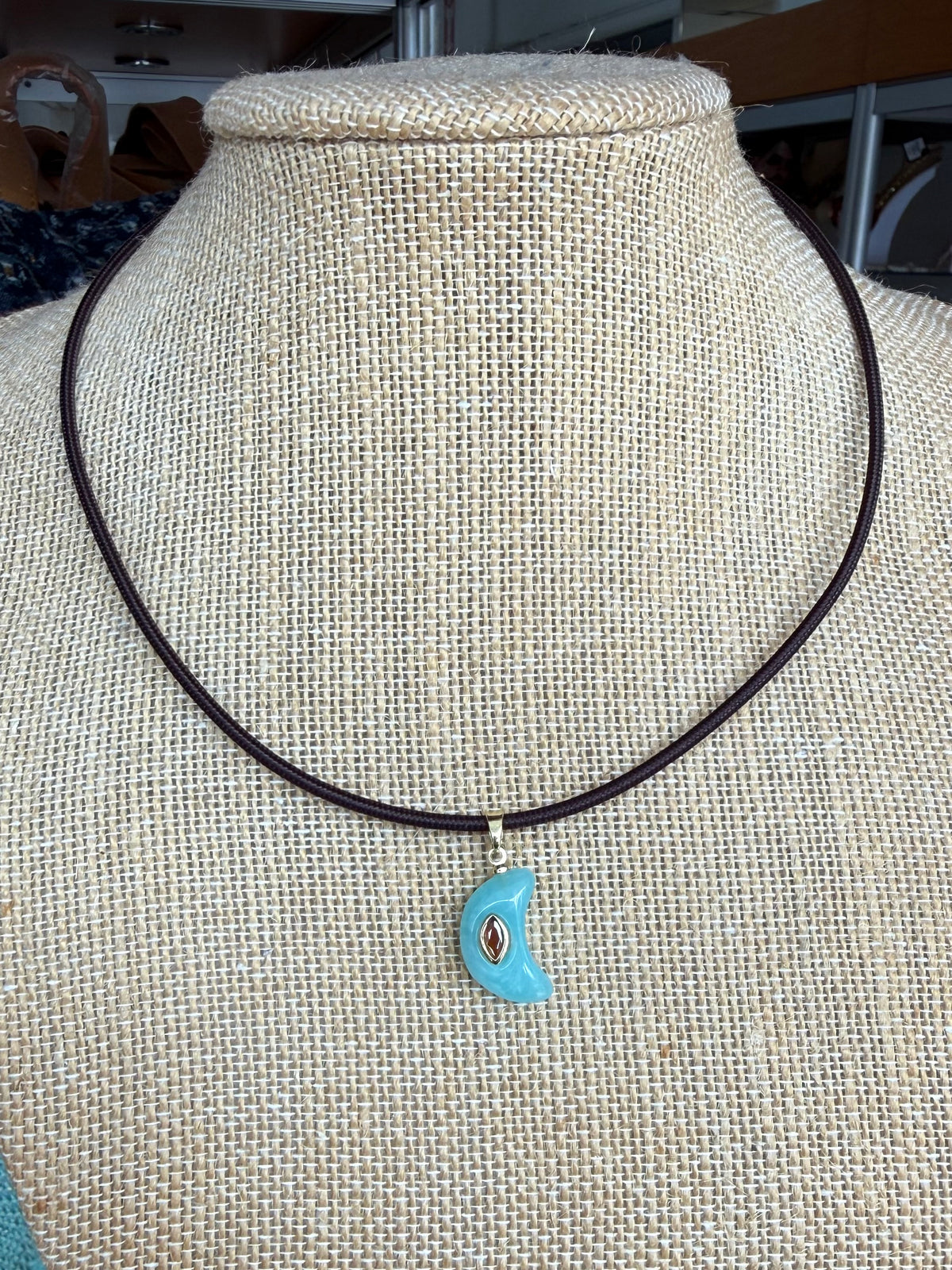 Brown Metallic Cord Necklace with Pendant (FINAL SALE)