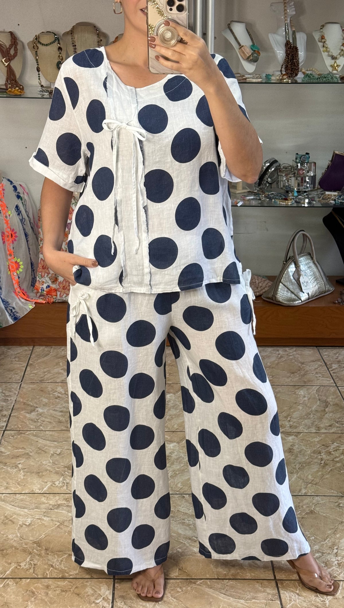 Polka Dots and Ribbons OS Linen Set (NO RETURNS OR EXCHANGE)
