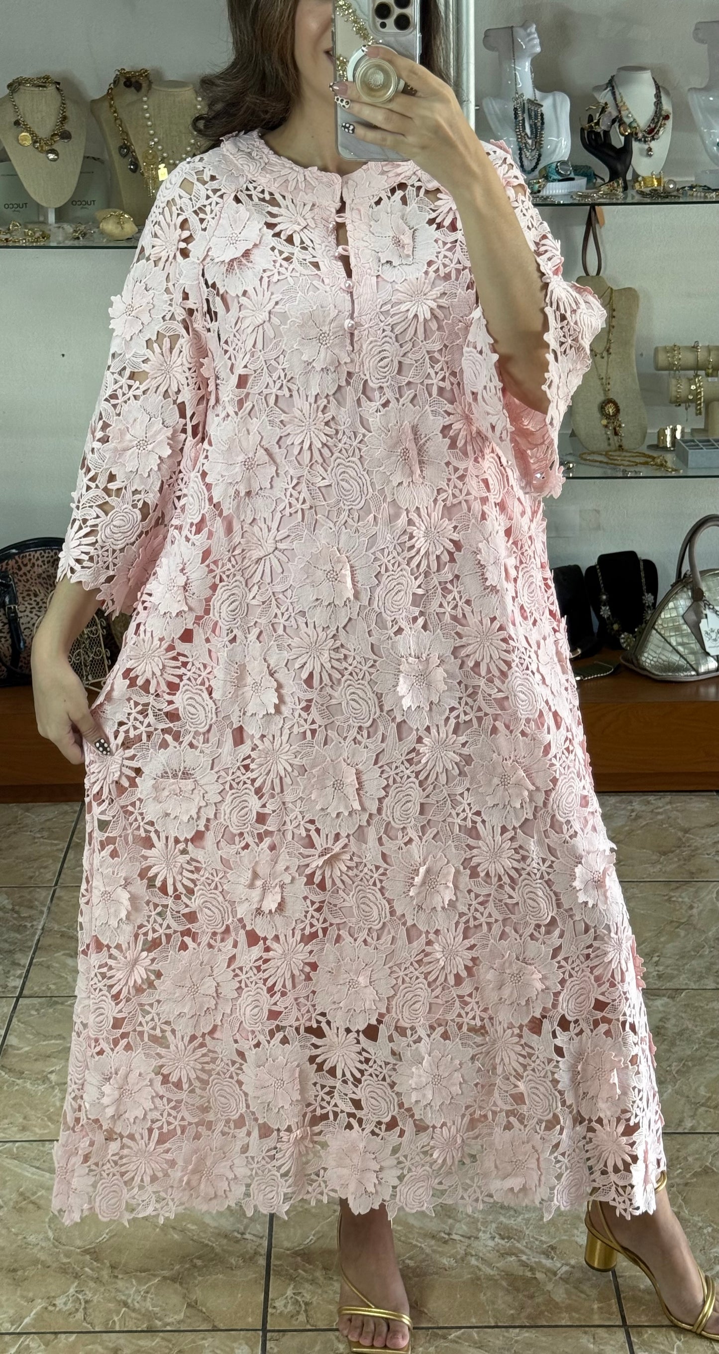 Floral Appliqué OS Maxi Dress (NO RETURNS OR EXCHANGE)