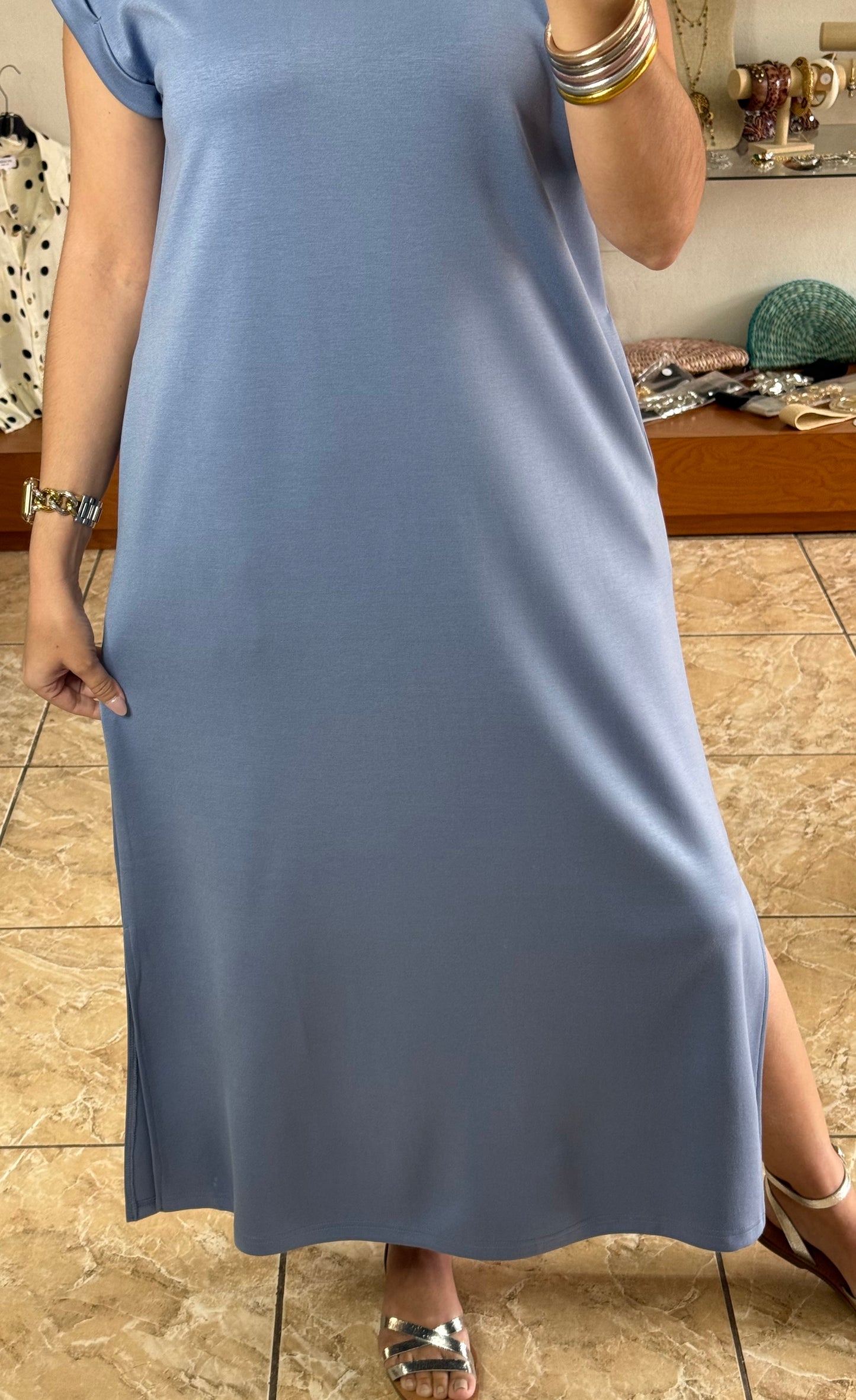 Denim Blue Basic Maxi Dress