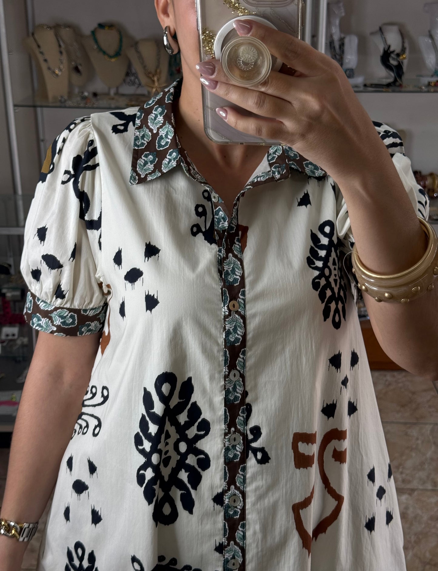 Ivory Mix Boho Print Midi Dress