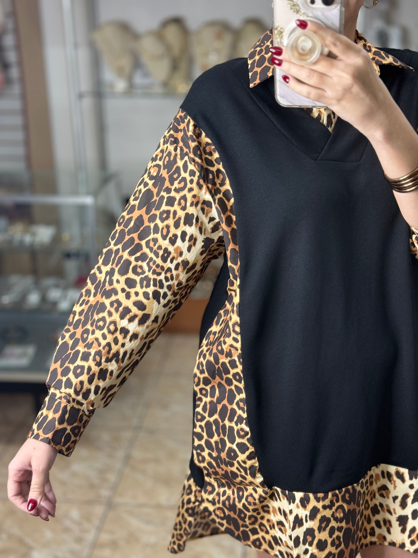 Black Sweater/Leopard Mini Dress