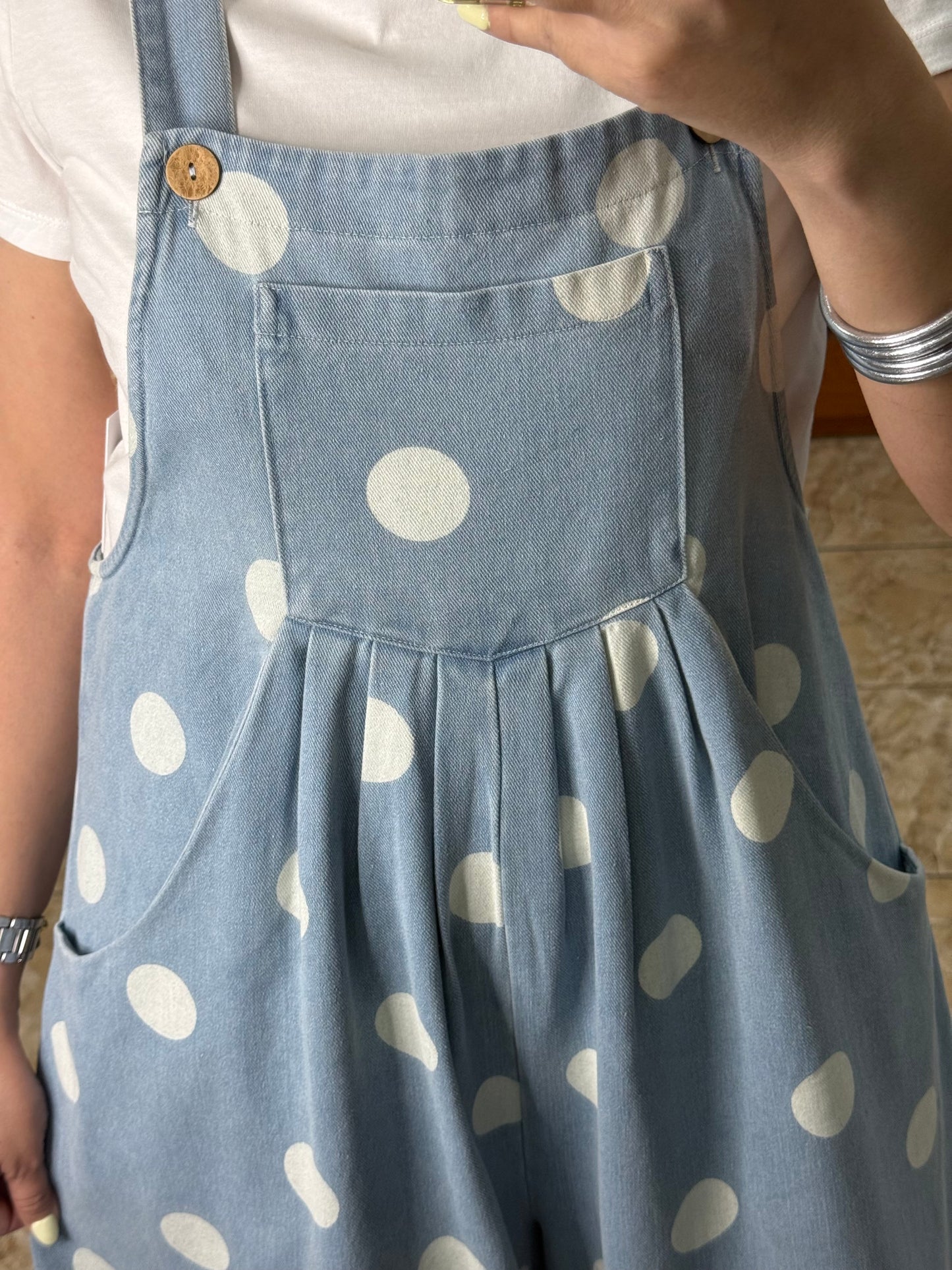 Denim Polkadot Overall Jumpsuit
