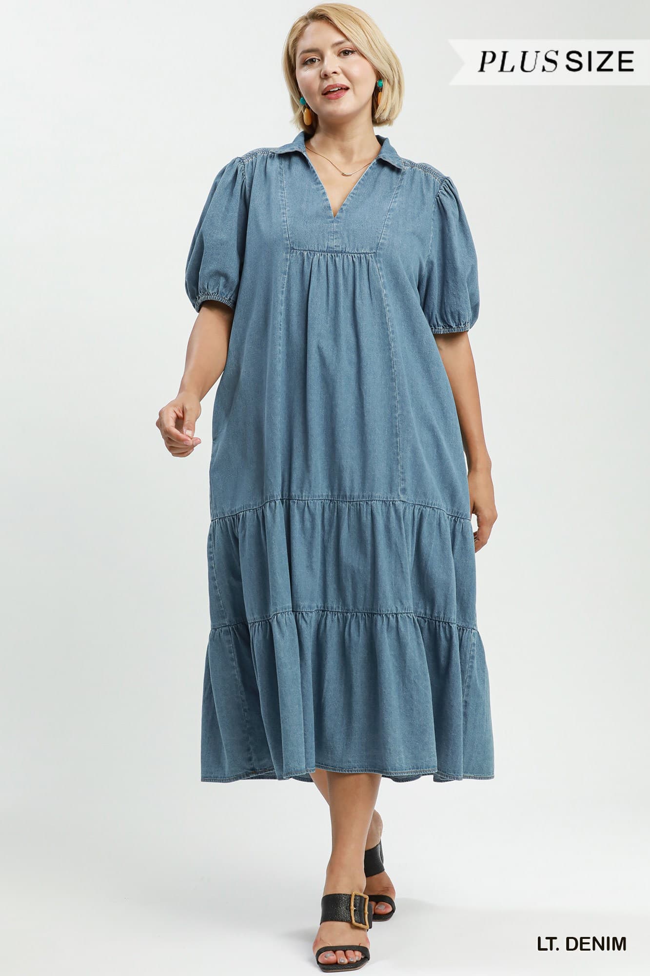 Lt. Denim Tiered Midi Dress (PLUS)