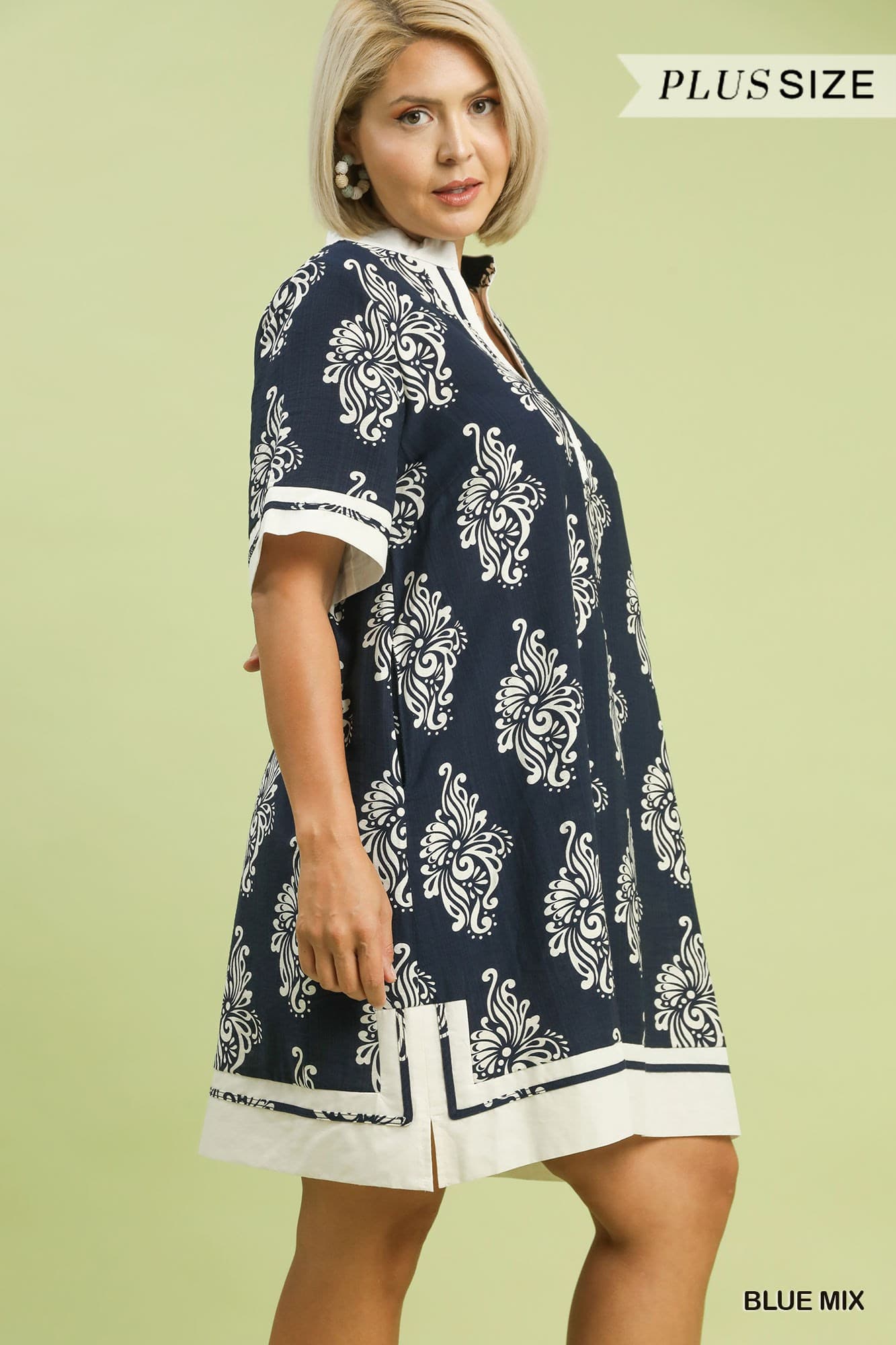 Navy Abstract Print Mini Dress (PLUS)